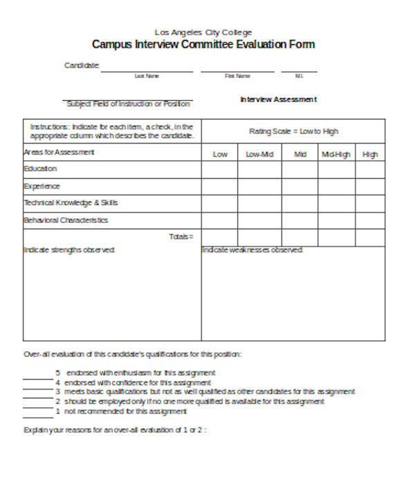 FREE 13 Sample Interview Evaluation Forms In PDF MS Word Excel