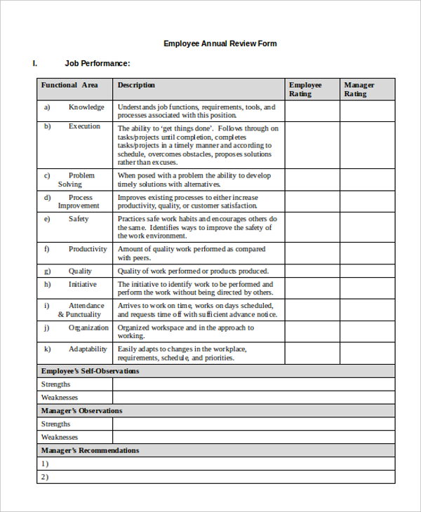 Annual Employee Performance Evaluation Form Printable Forms Vrogue
