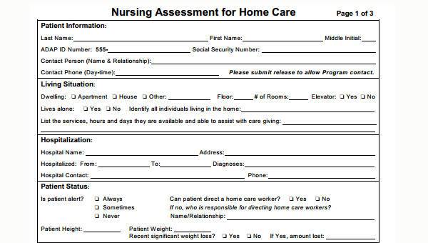 Free Medical Assessment Form Samples In Pdf Excel Ms Word