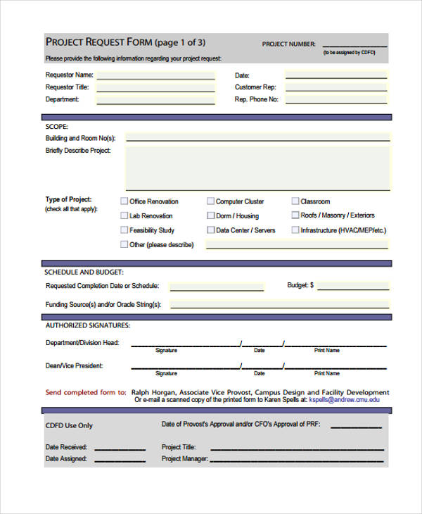 Free Project Request Form Template Printable Templates
