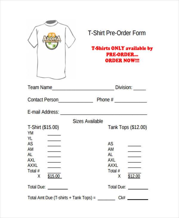 Template Free Printable Blank T Shirt Order Form