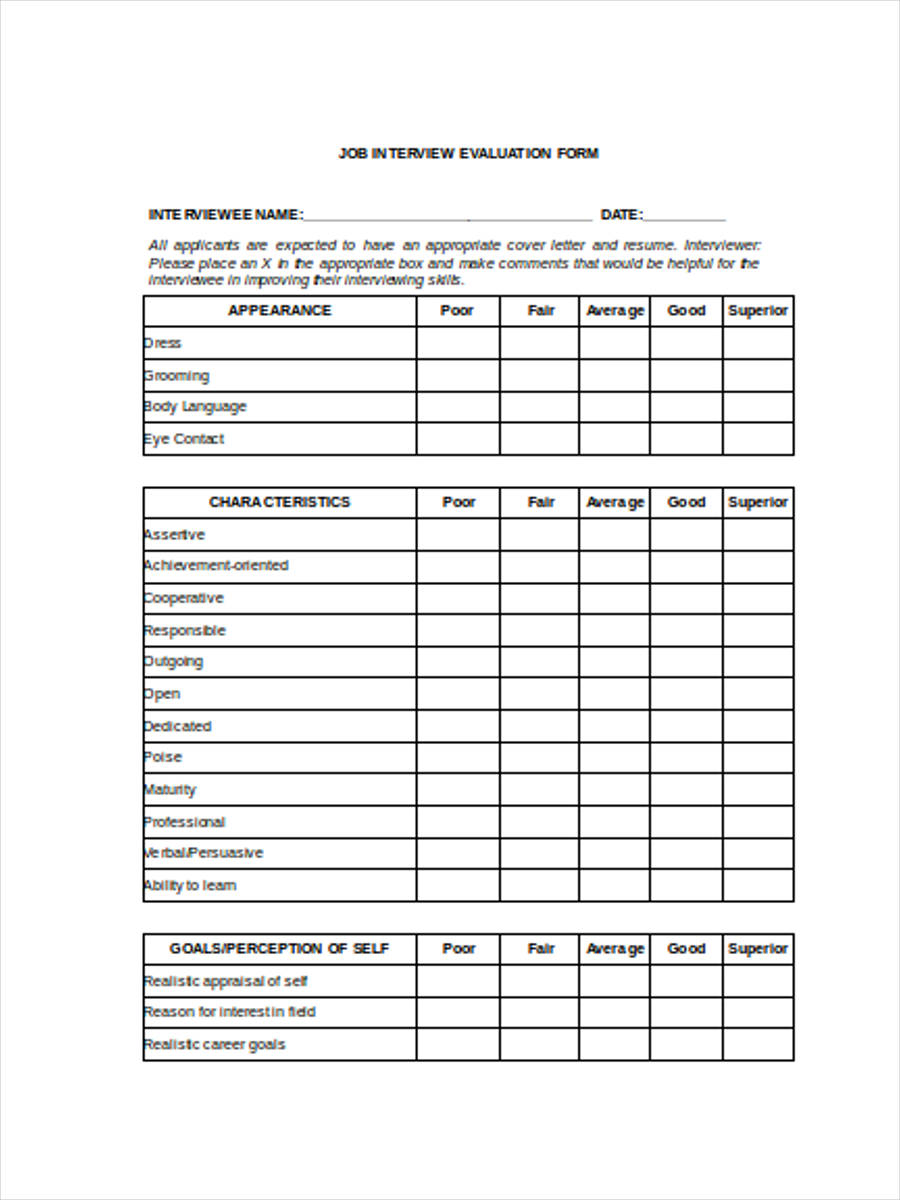 Free Sample Interview Evaluation Form Templates In Vrogue Co