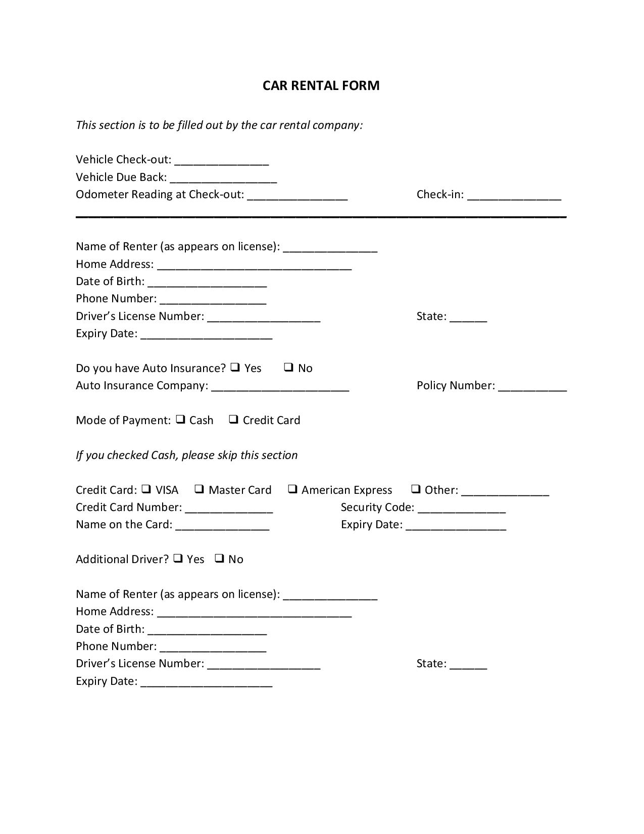 FREE Car Rental Form [PDF, Word]