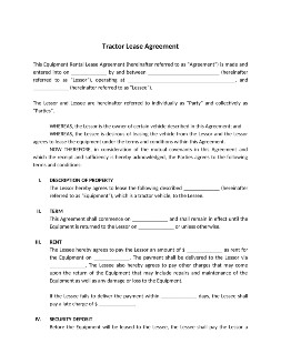 Tractor Lease Agreement