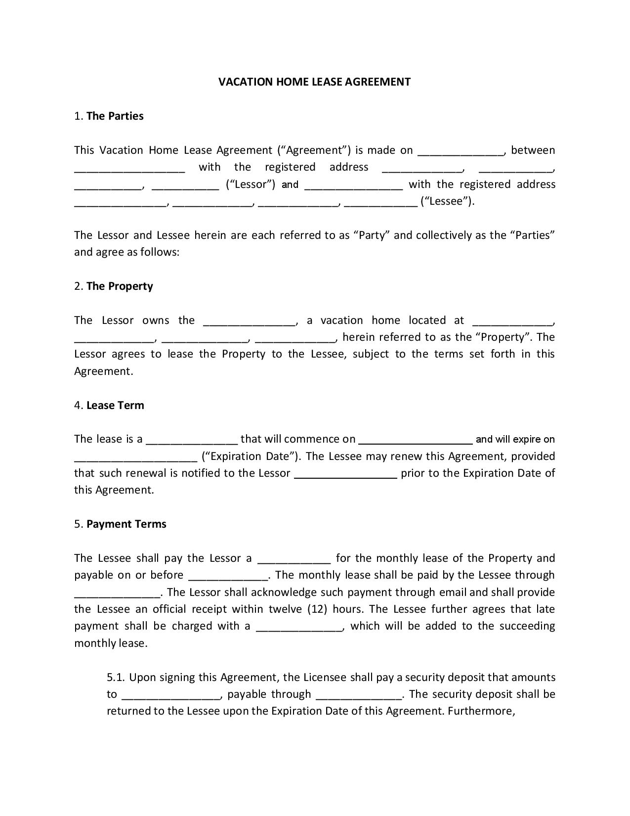 Vacation Home Lease Agreement