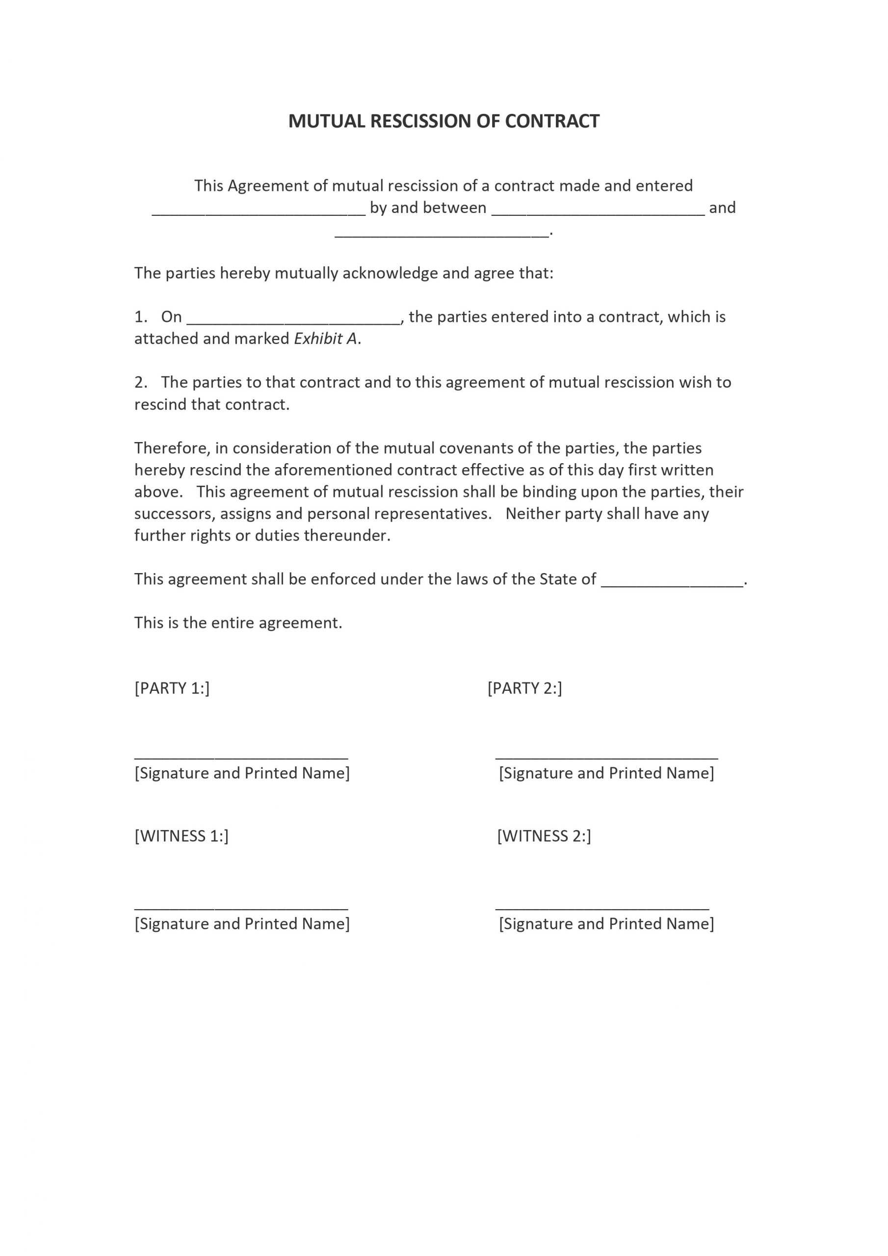 Mutual Rescission and Release Agreement Form