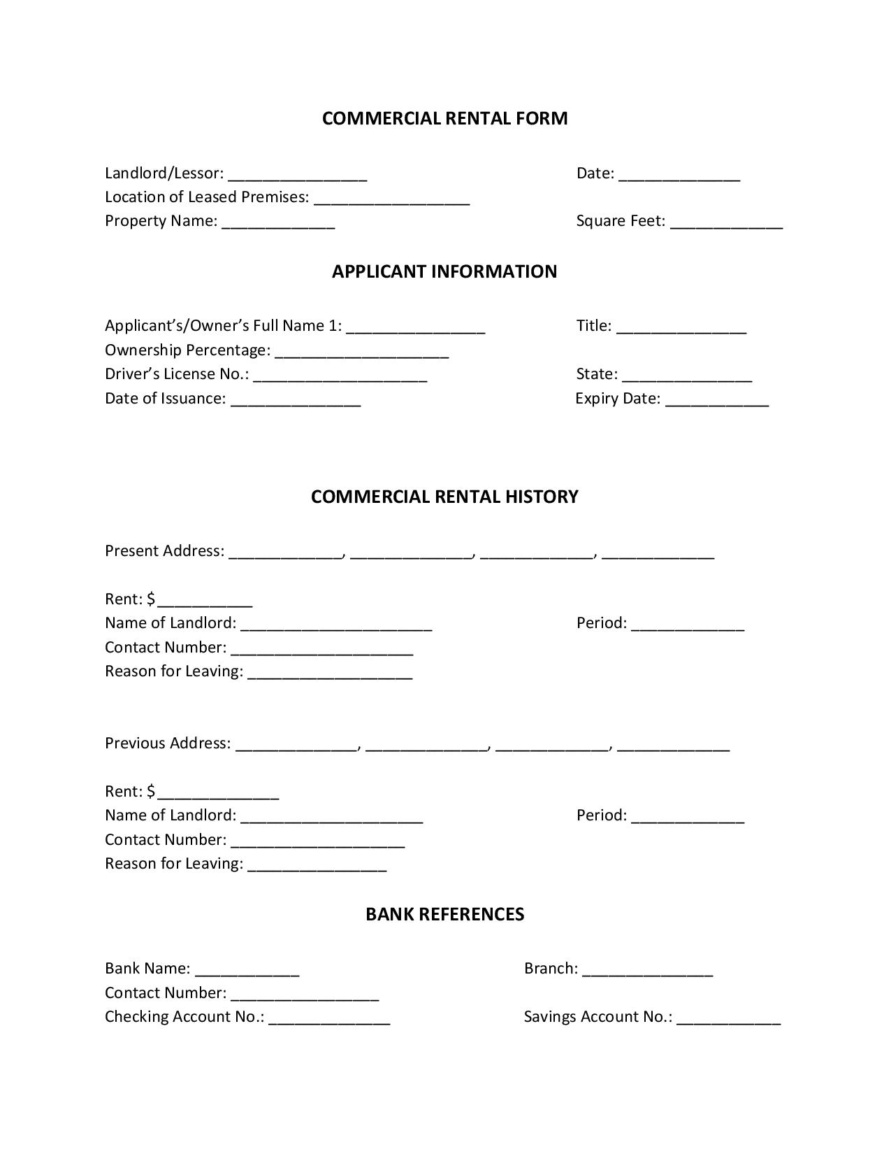 FREE Commercial Rental Form PDF Word 