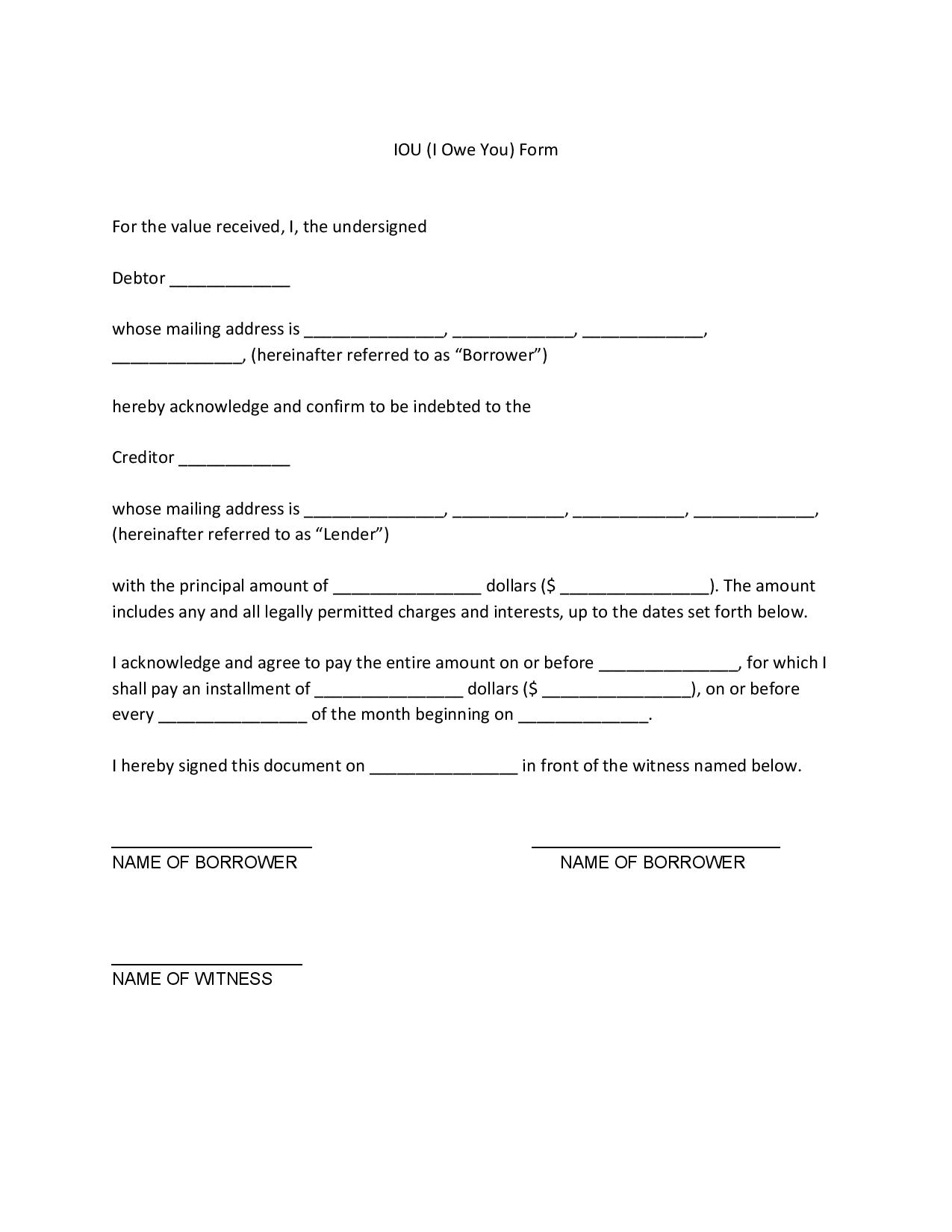 FREE I Owe You (IOU) Form [PDF, WORD]