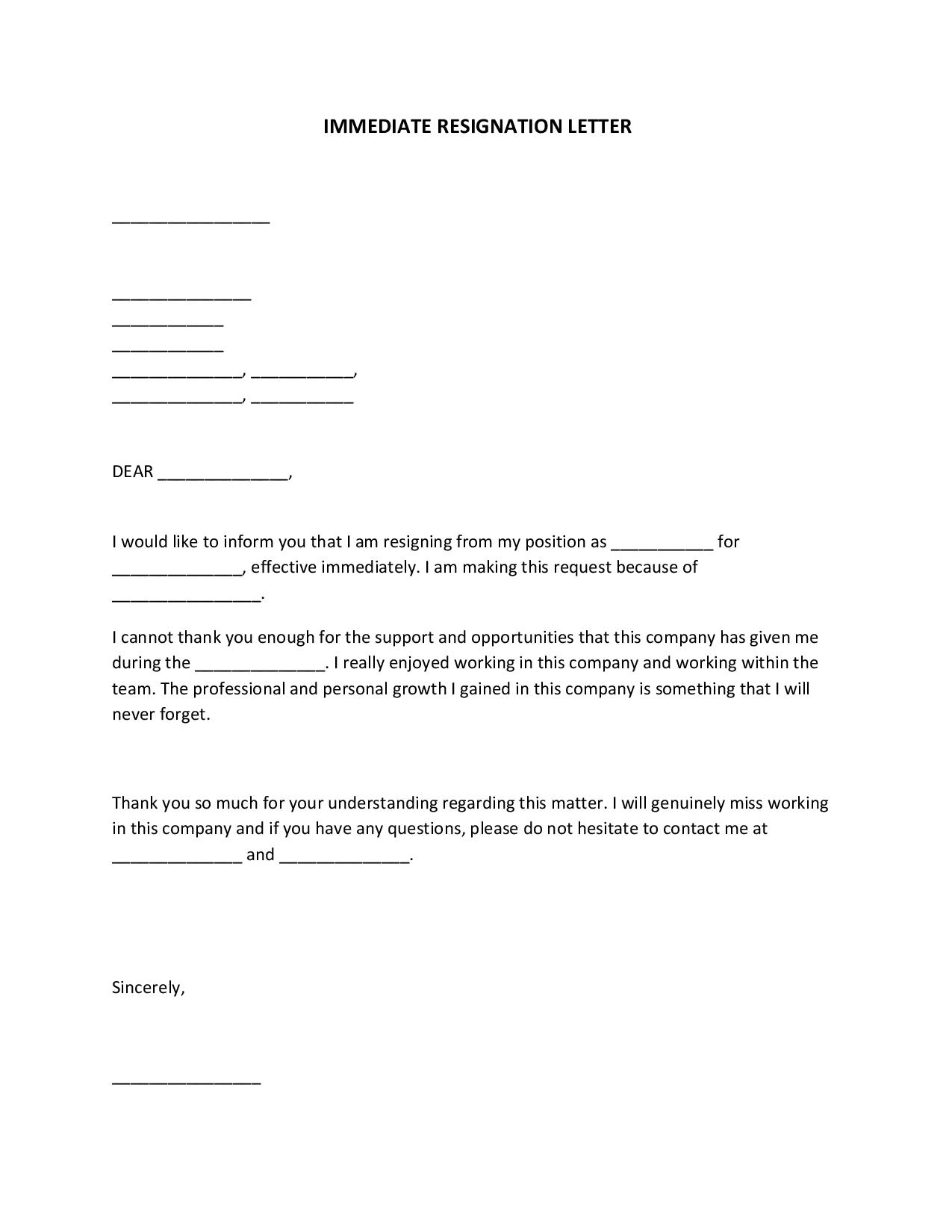 FREE Immediate Resignation Letter PDF WORD 