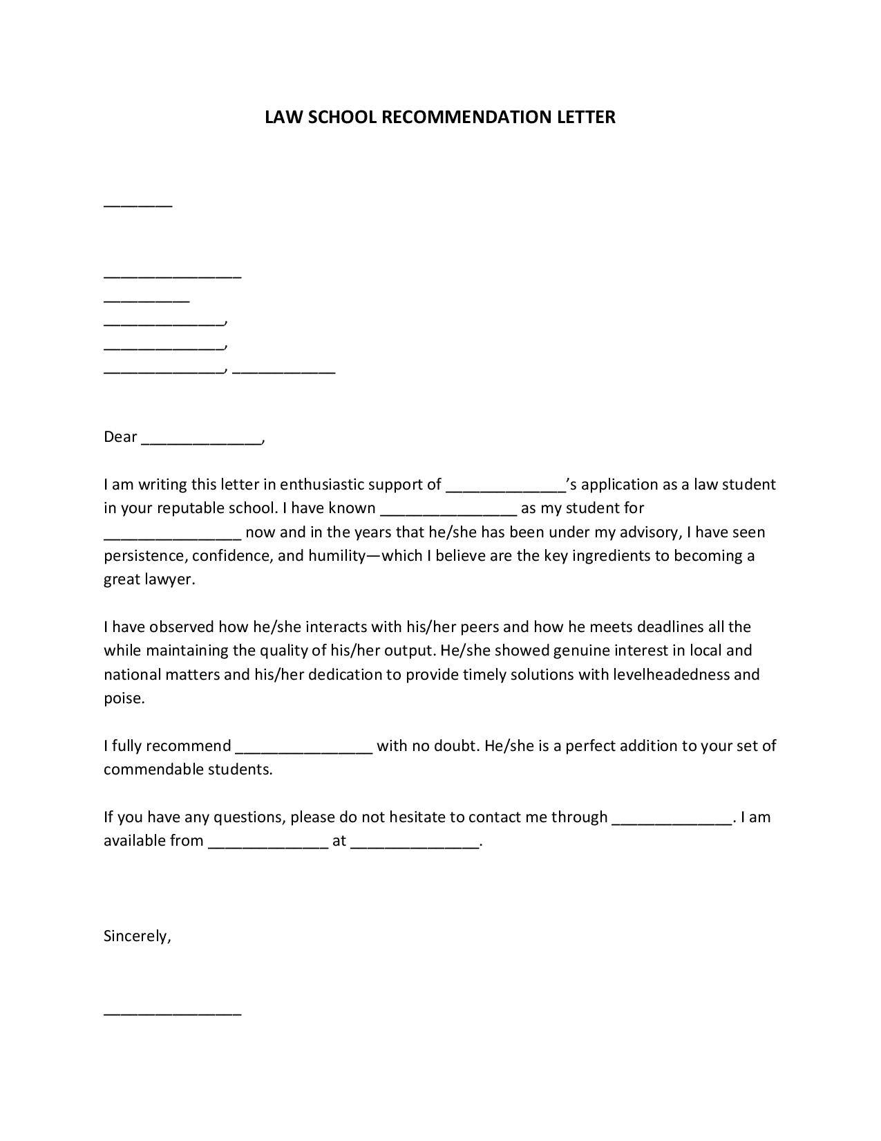 FREE Law School Recommendation Letter [PDF, WORD]