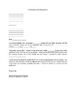 Professional Job Resignation Letter