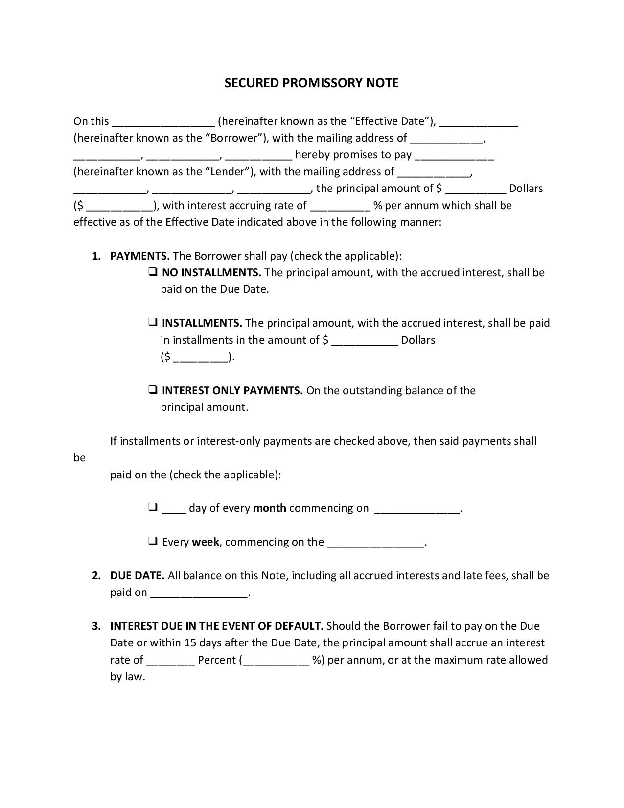 Free Promissory Note With Collateral Template PRINTABLE TEMPLATES