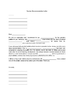Teacher Recommendation Letter