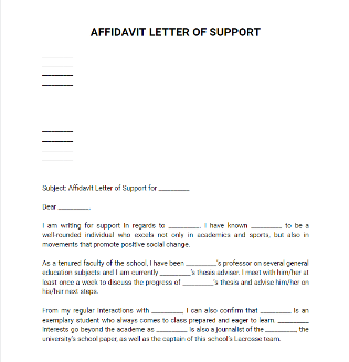 Affidavit Letter of Support