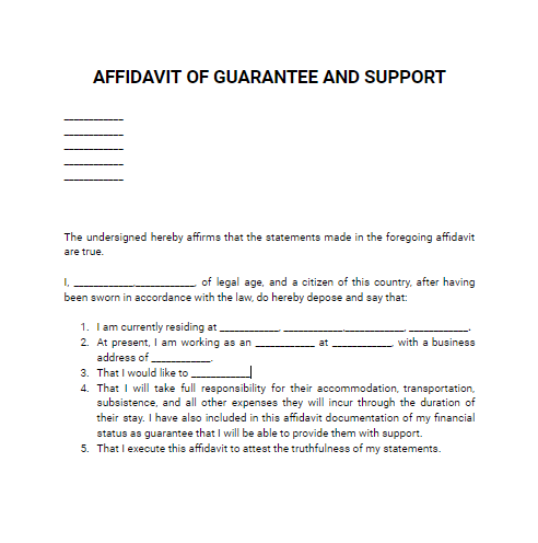 Affidavit of Guarantee and Support