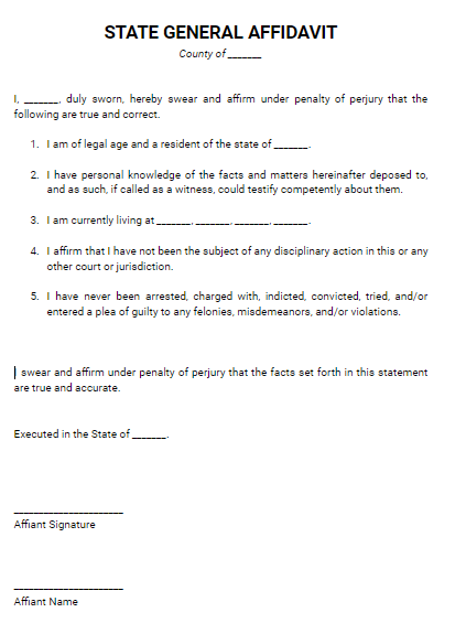 General Affidavit Form For A State