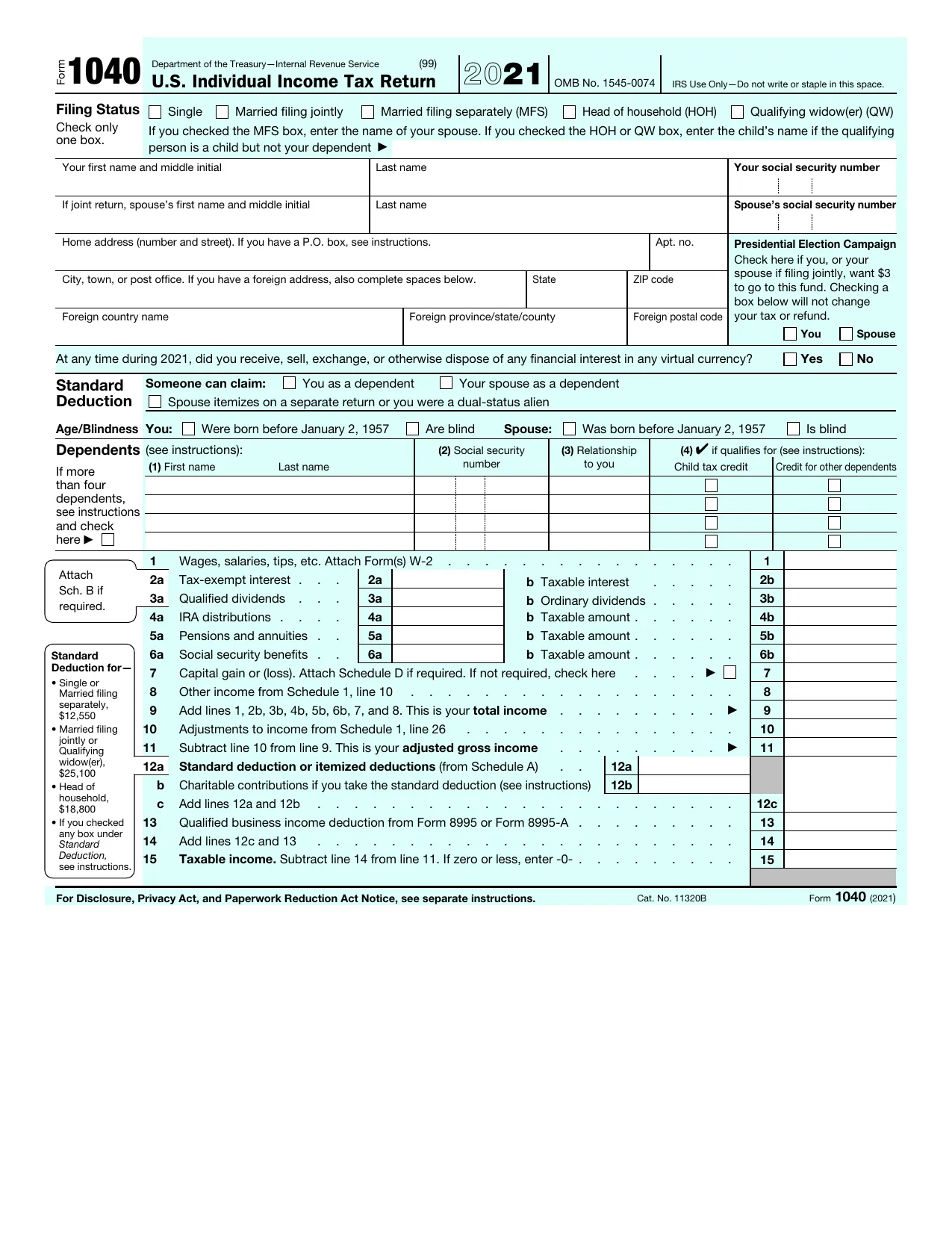 1040 Form 2021 - Fill, Download & Print