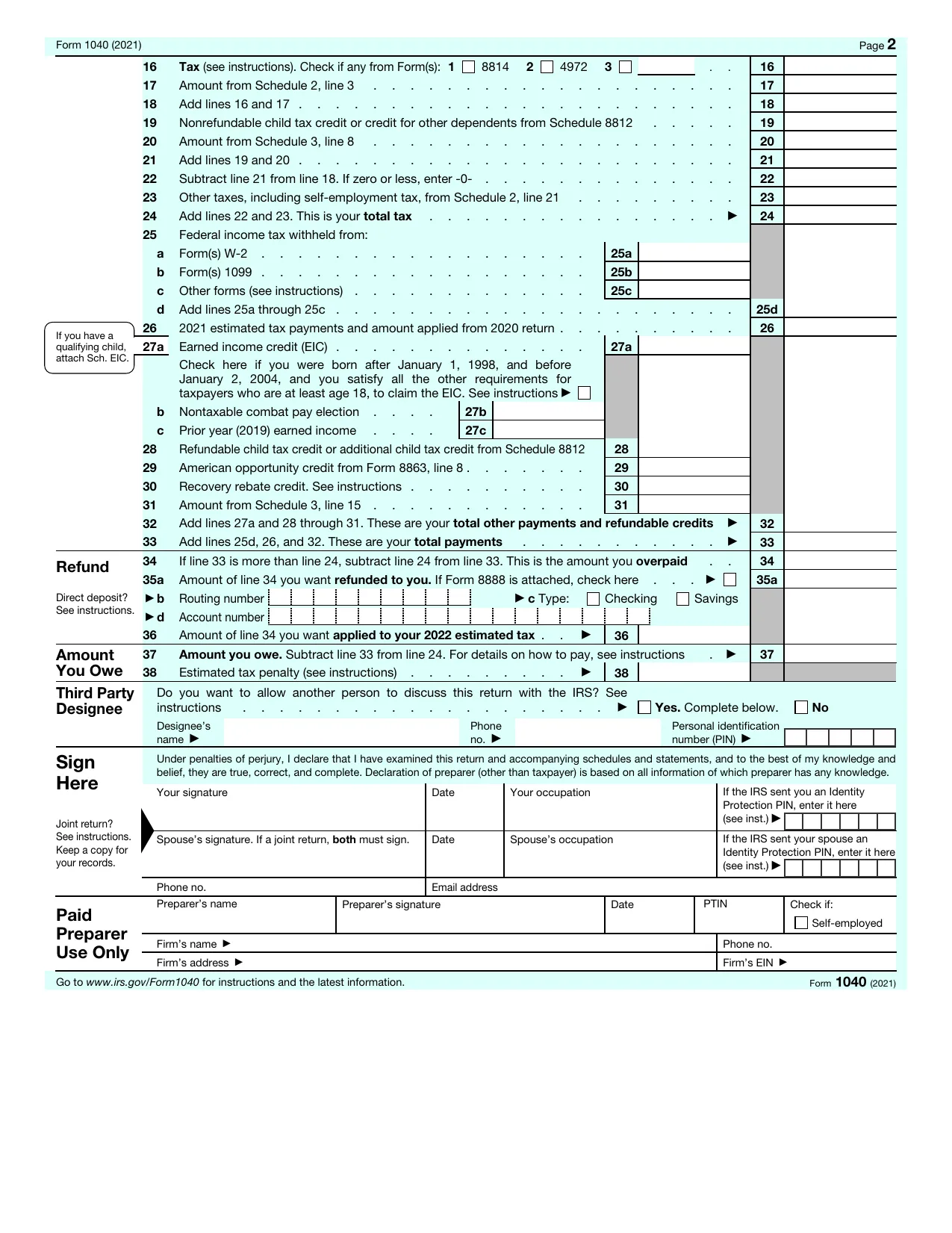 1040 Form 2021 - Fill, Download & Print