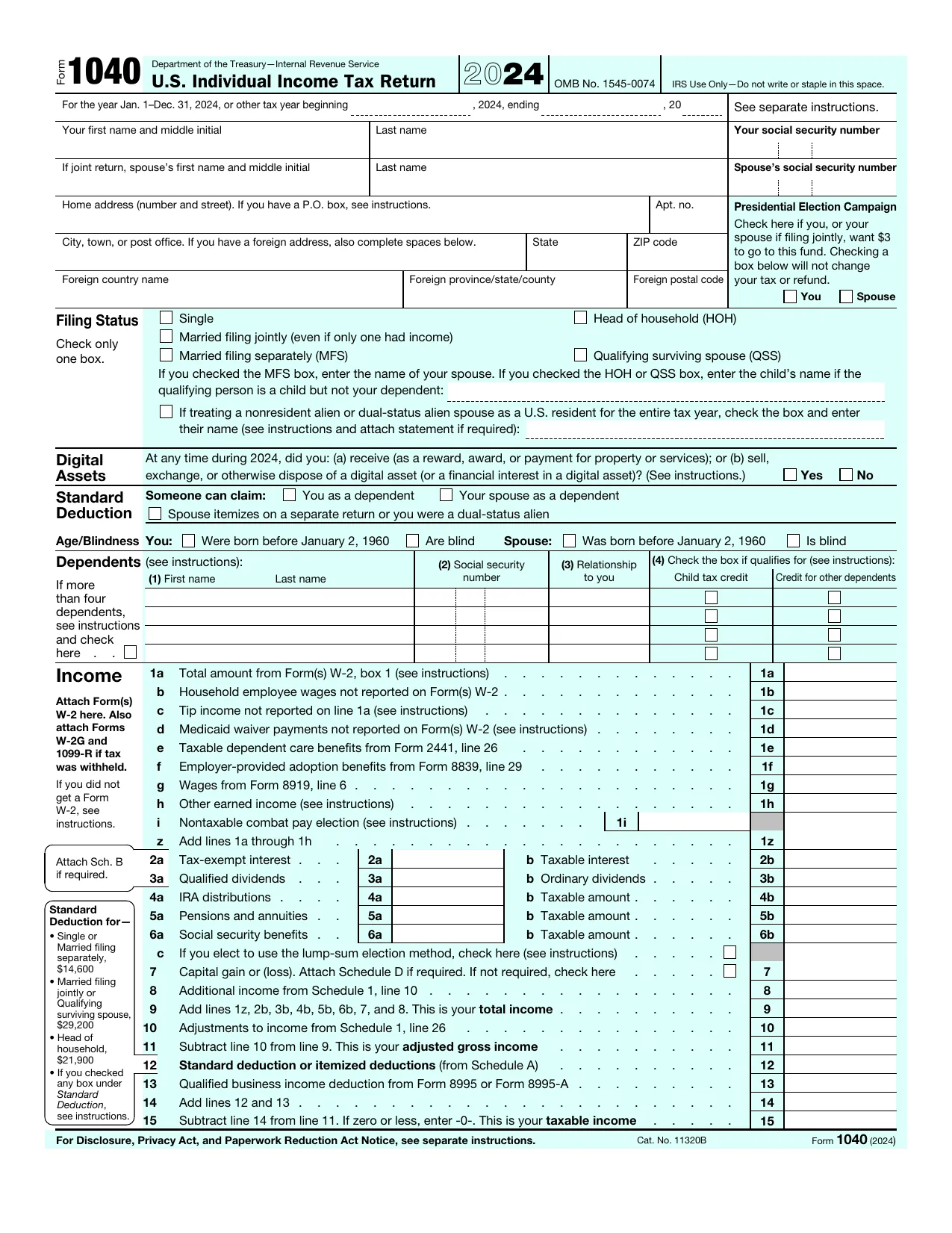 1040 Tax Form, Fill and Download for FREE