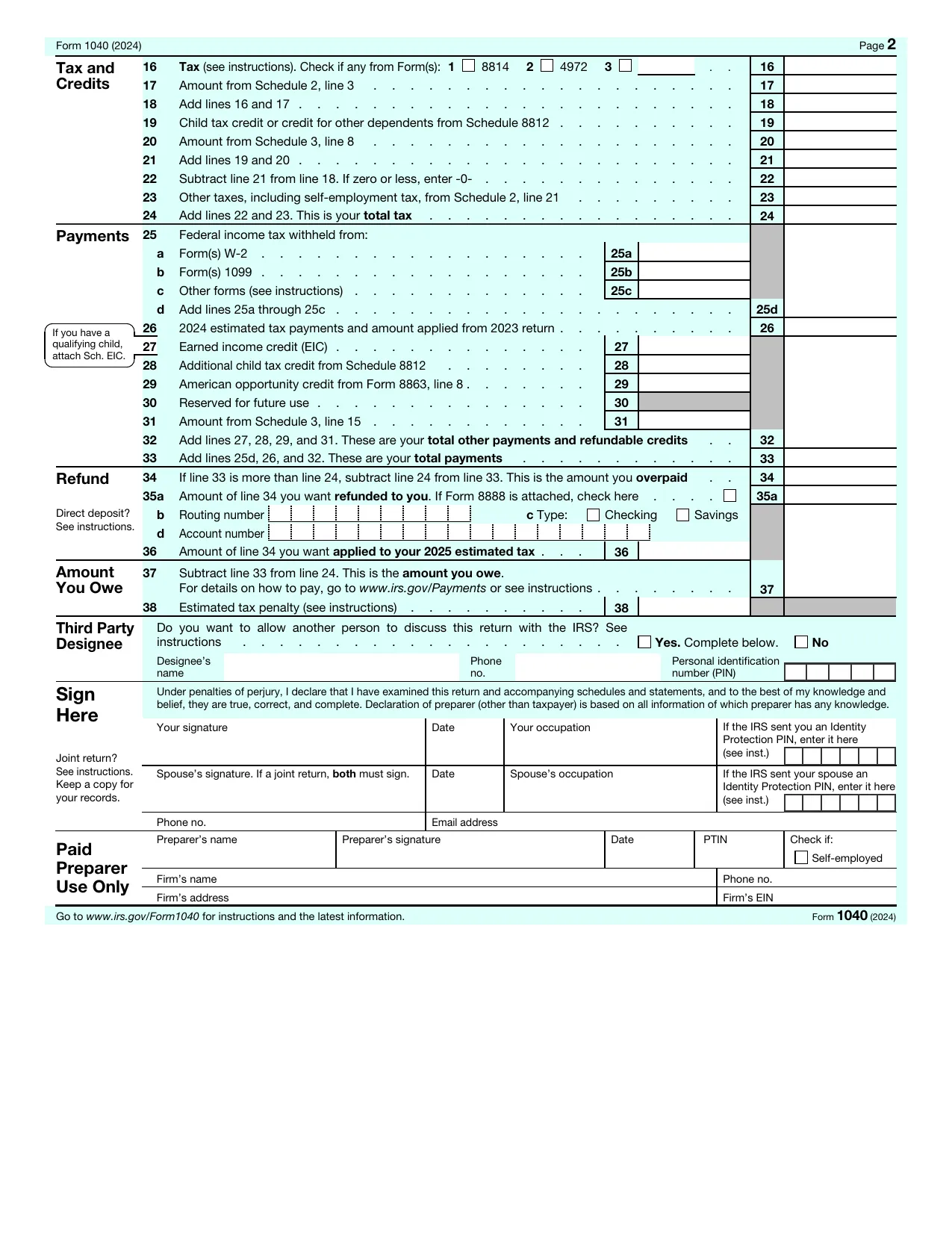 1040 Tax Form, Fill and Download for FREE
