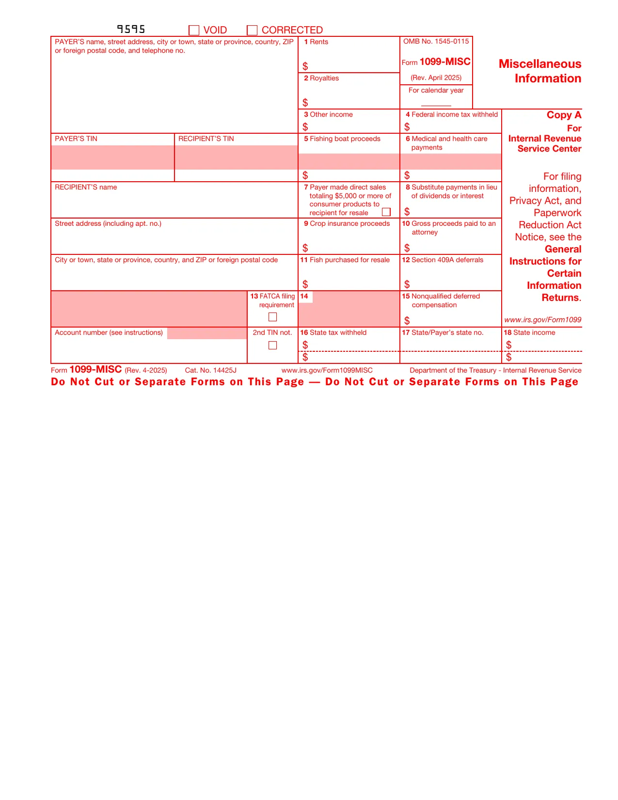 1099 Form-MISC, Fill and Download for FREE