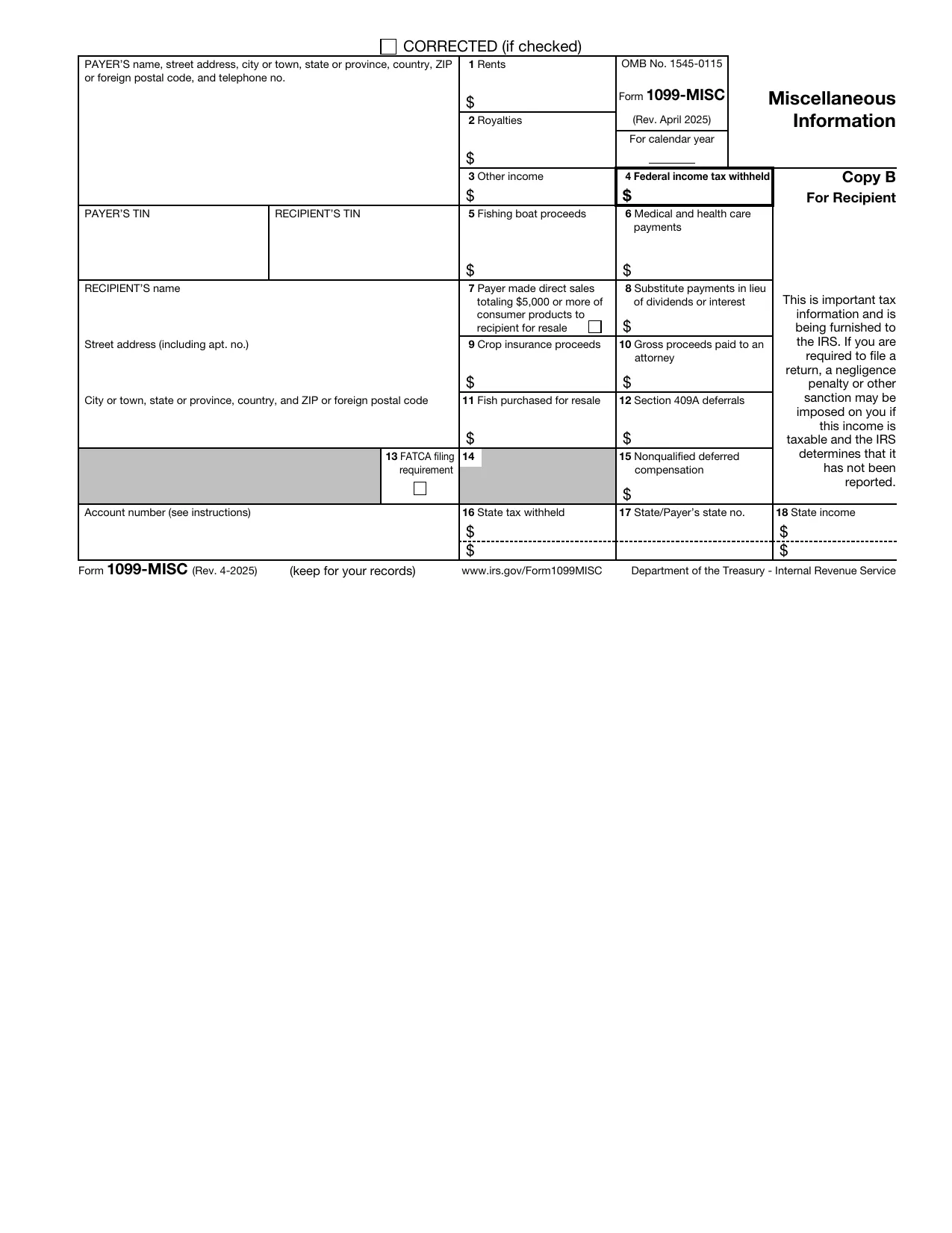1099 Form-MISC, Fill and Download for FREE