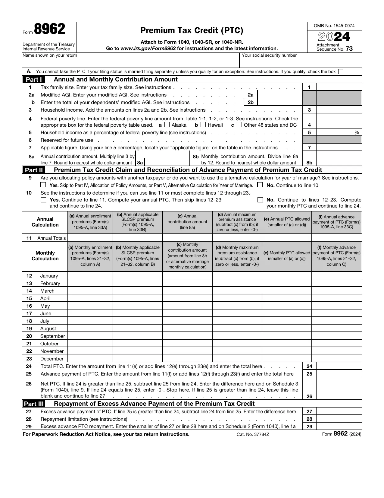 8962 Tax Form 2024 - Fill, Sign Online, Download & Print - No Signup