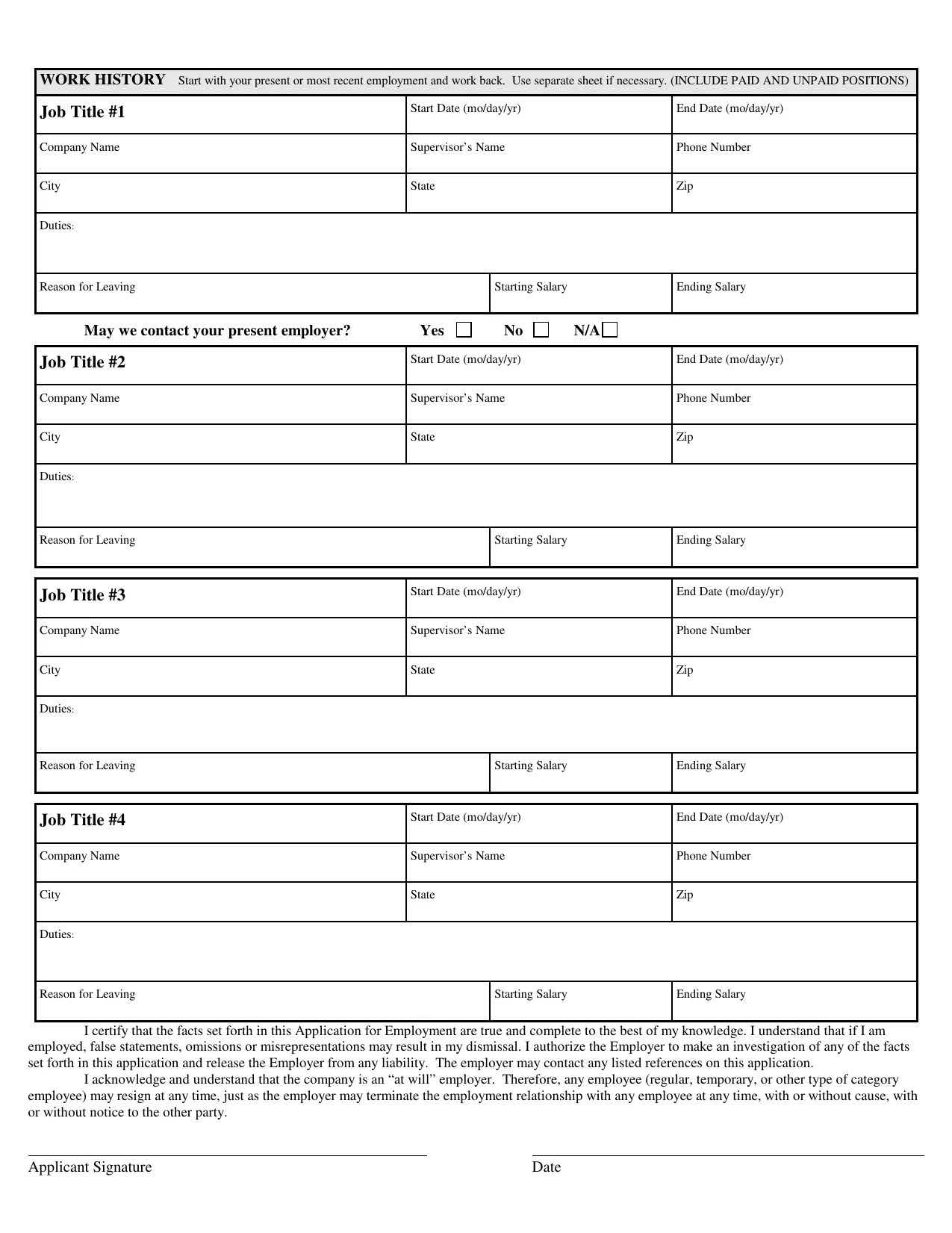 Application for Employment Form - Fill, Sign Online, Download & Print - No Signup