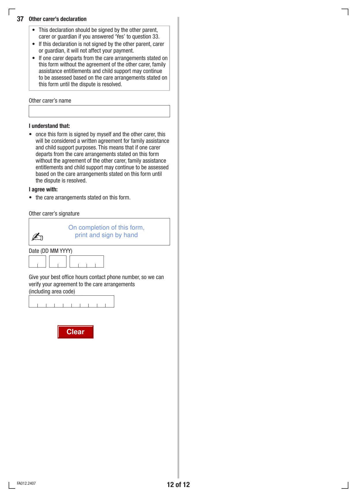 AU FA012 Form - Fill, Download & Print