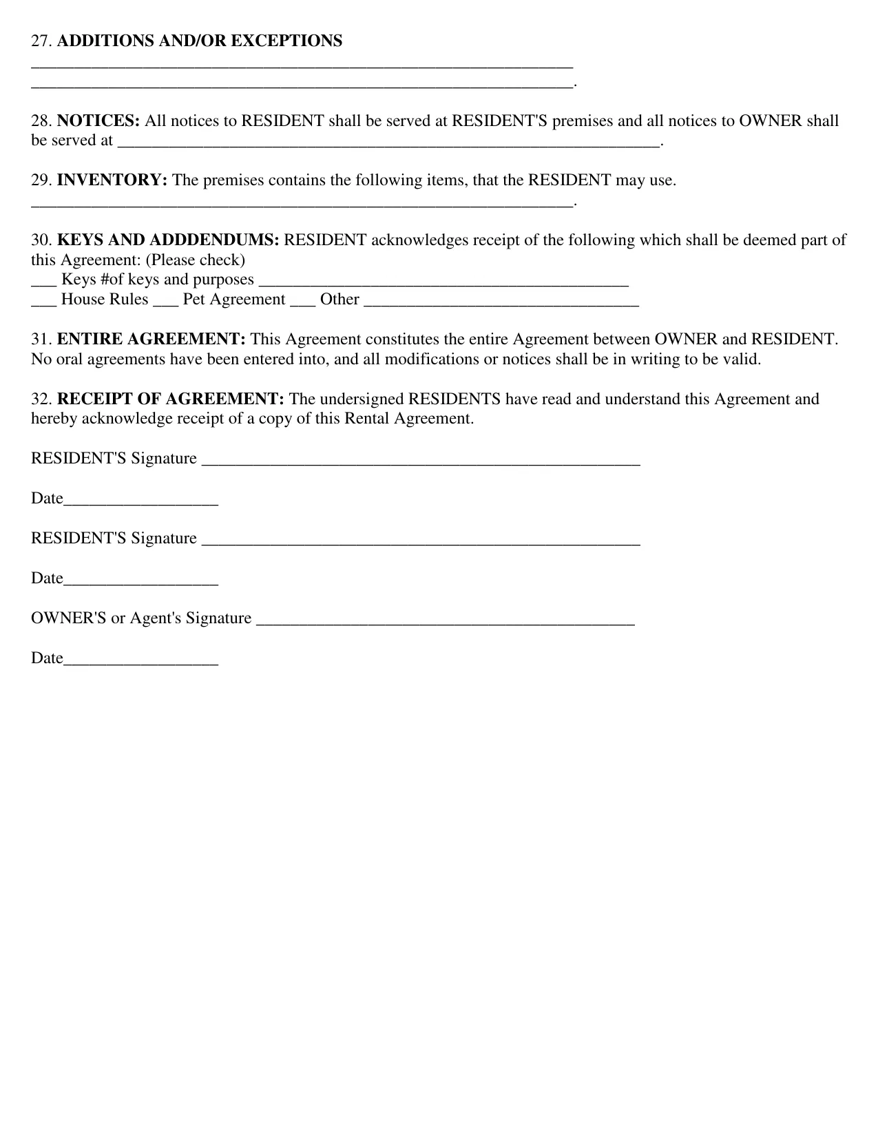 Basic Rental Agreement or Residential Lease - Fill, Download & Print