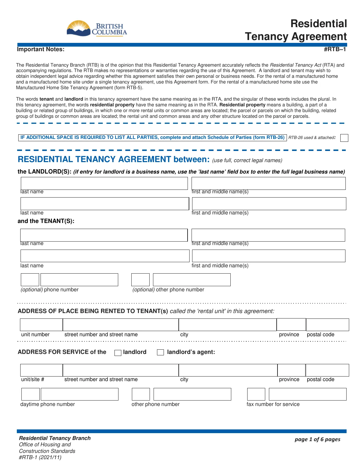 BC Tenancy Agreement - Fill, Download & Print