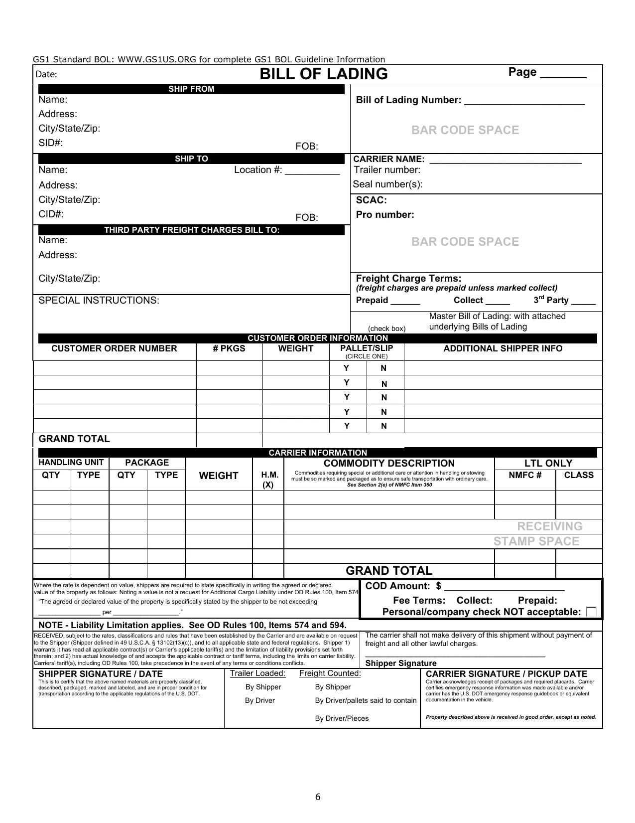 Bill of Lading Form - Fill, Download & Print