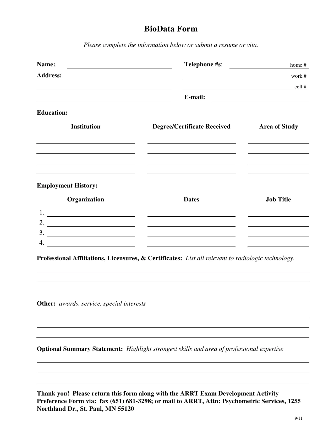 BioData Form - Fill, Download & Print
