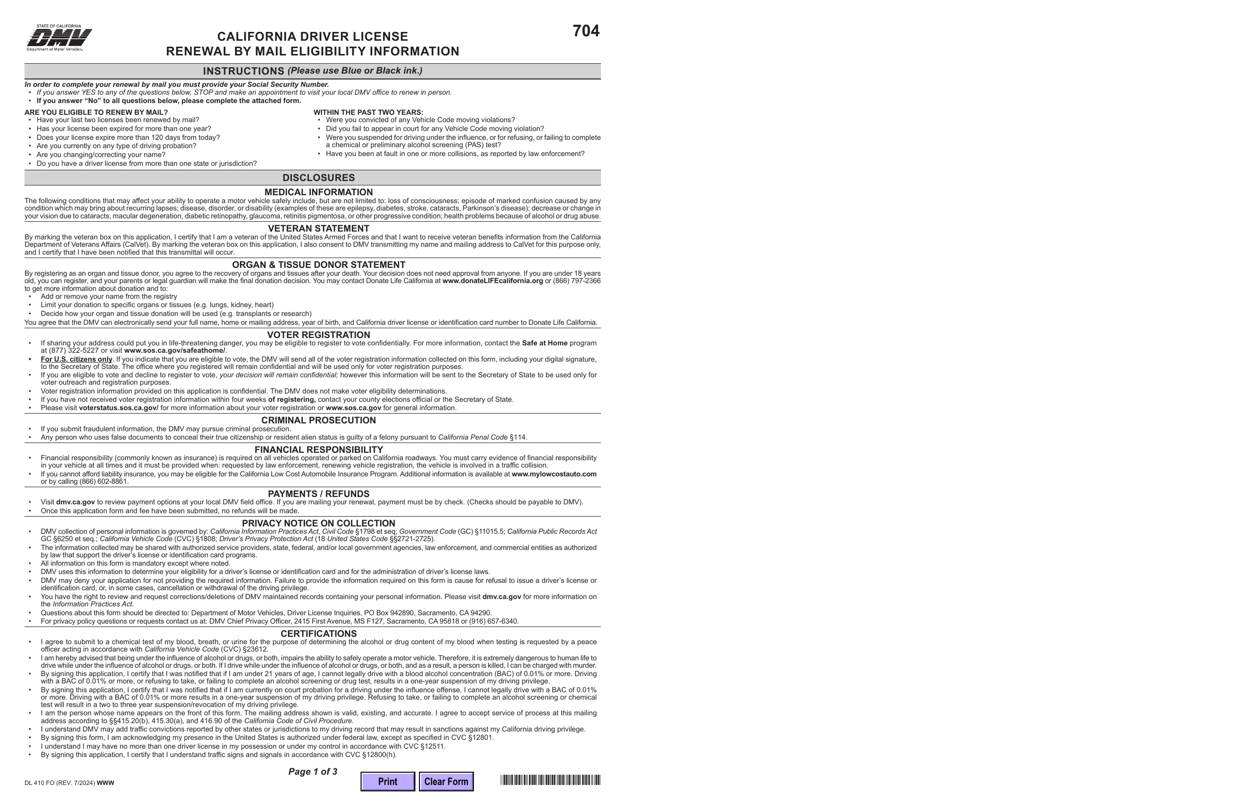 CA DMV DL 410 FO Form 2024 - Fill, Download & Print