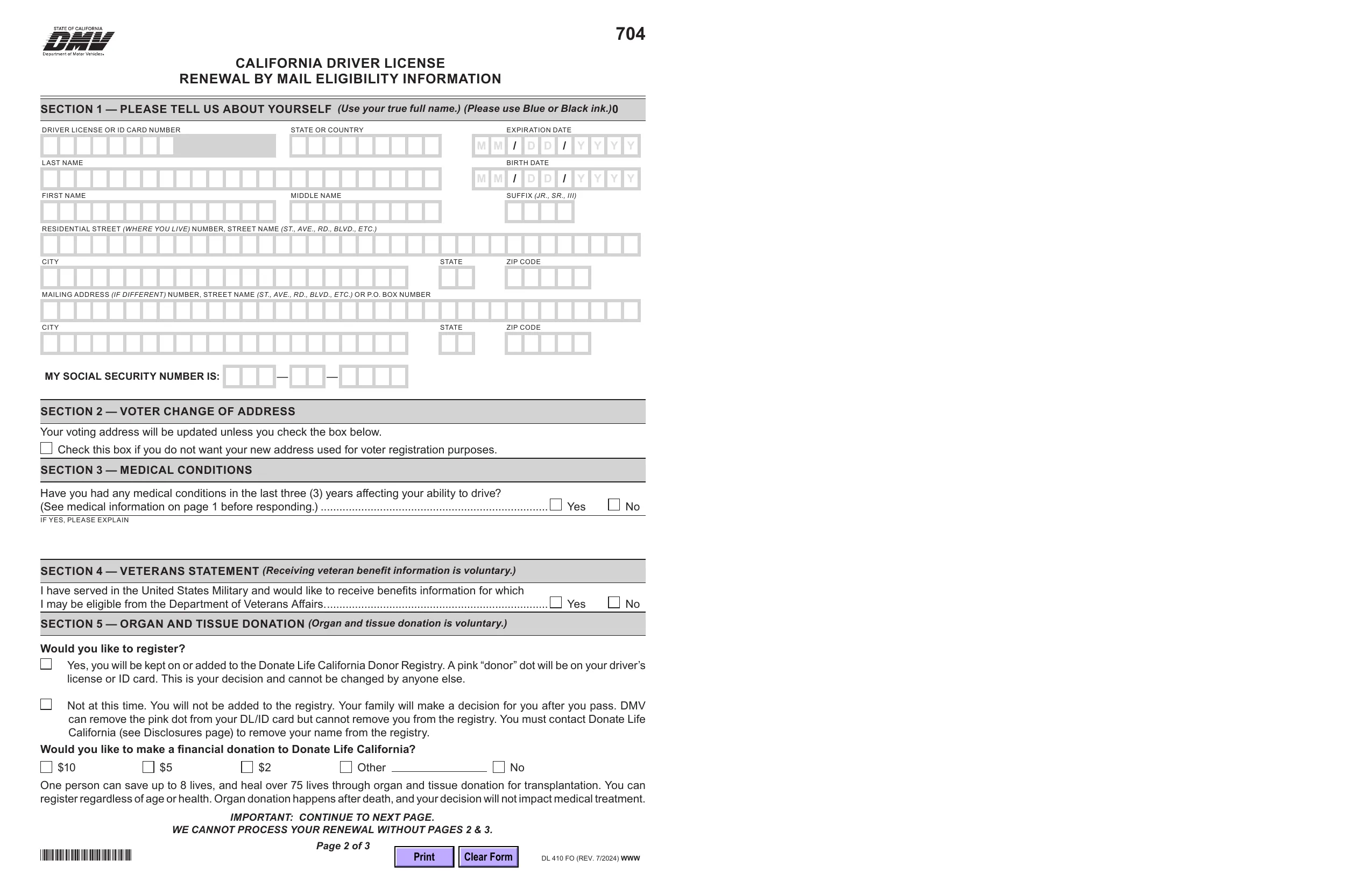 CA DMV DL 410 FO Form 2024 - Fill, Download & Print