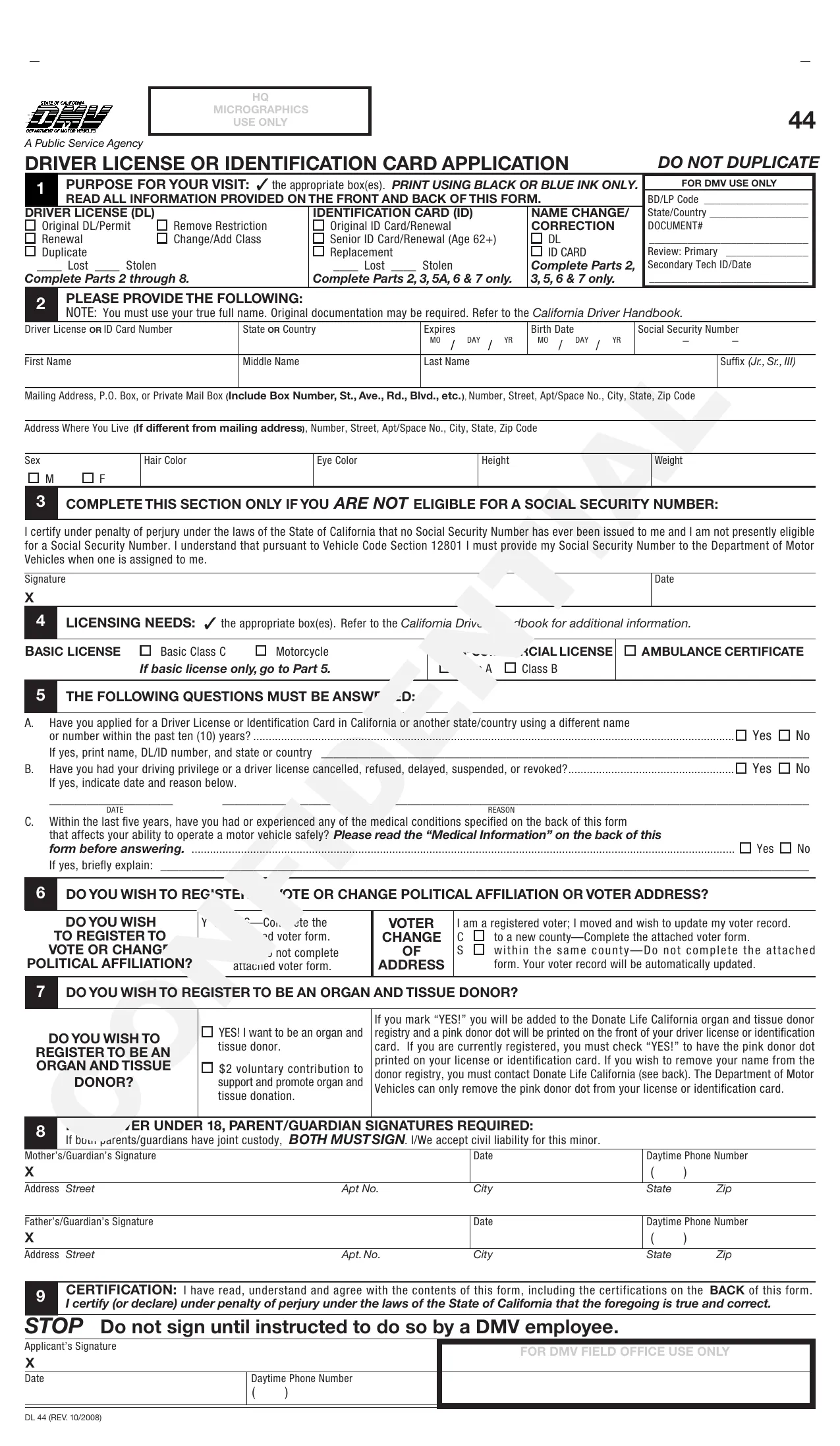 CA DMV DL 44 Form - Fill, Edit, Download & Print