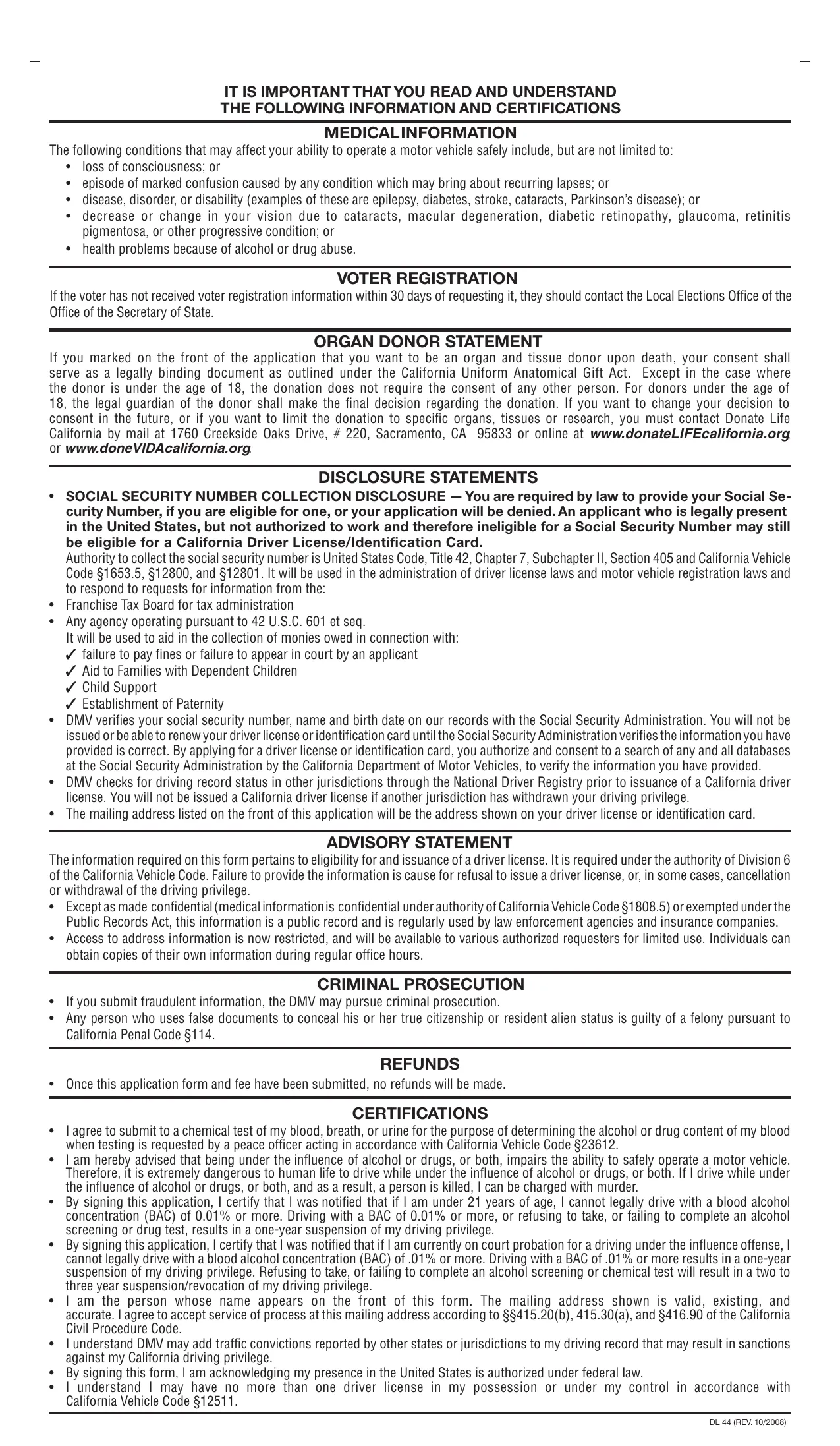CA DMV DL 44 Form - Fill, Edit, Download & Print