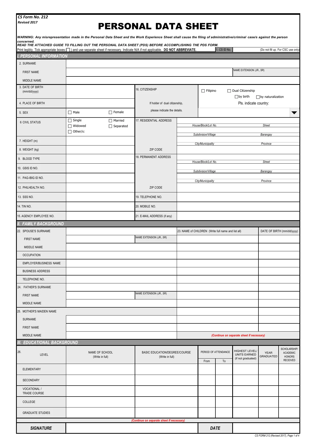 CSC Form 212 Revised 2017 - Fill, Sign Online, Download & Print - No Signup