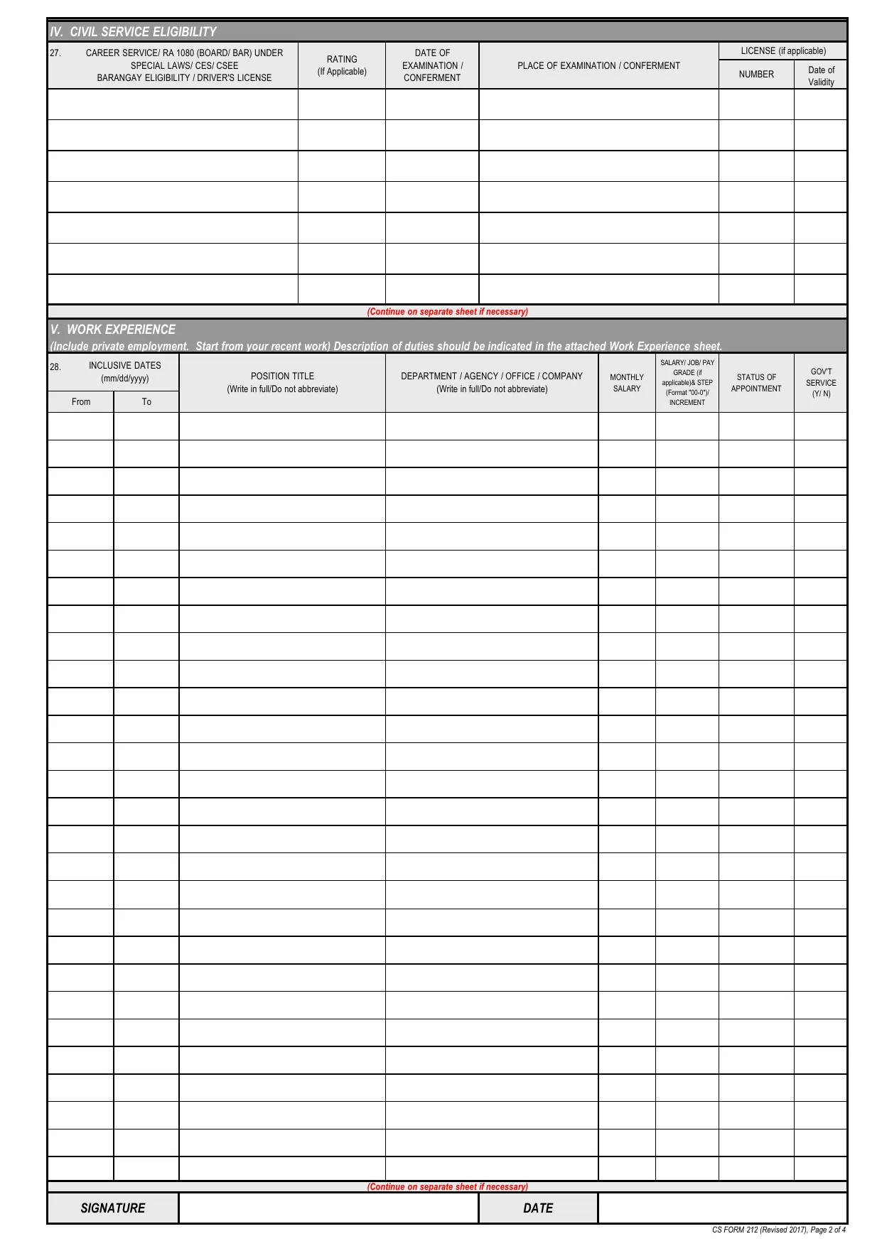 CSC Form 212 Revised 2017 - Fill, Sign Online, Download & Print - No Signup