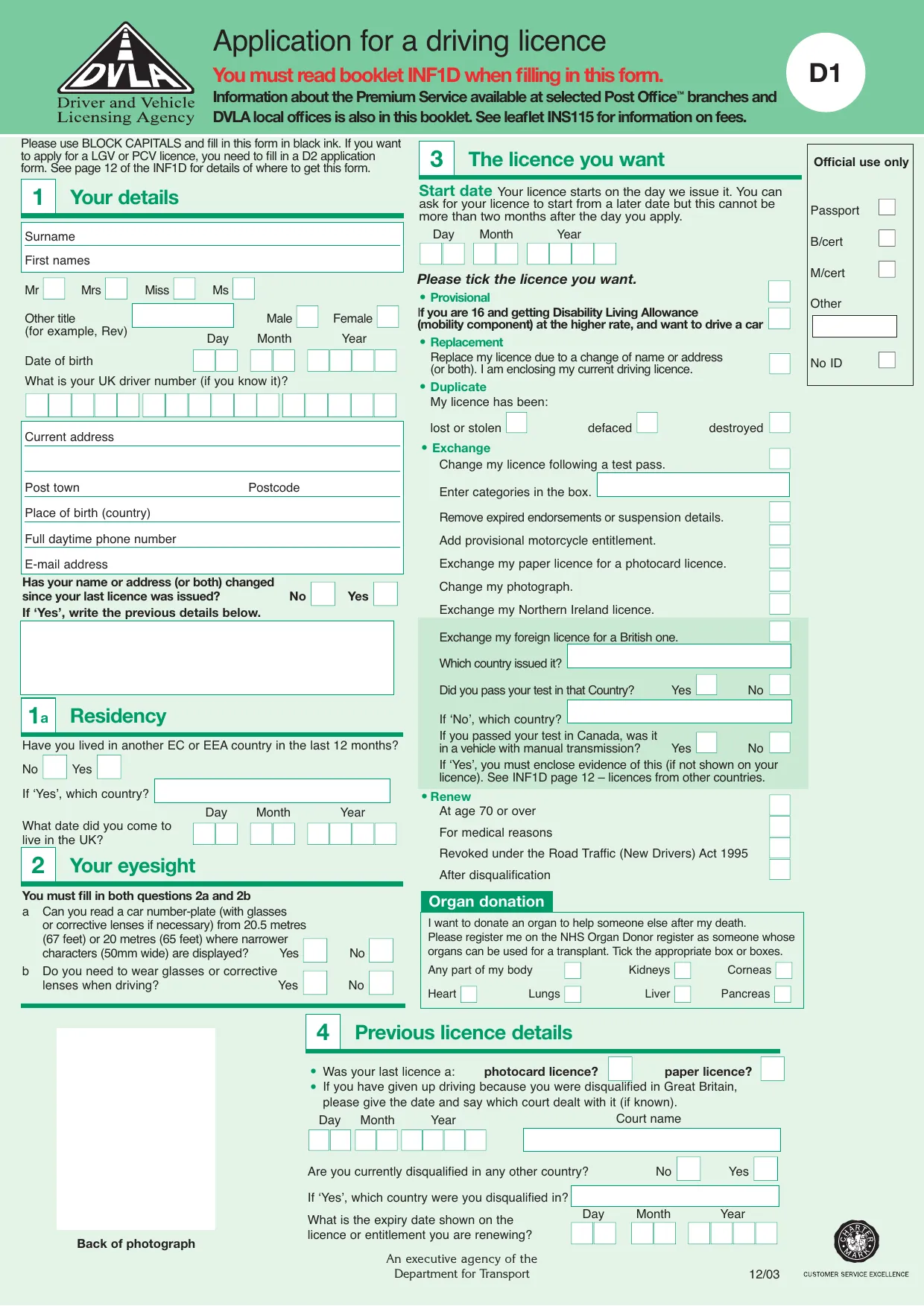 DVLA Form D1 - Fill, Download & Print