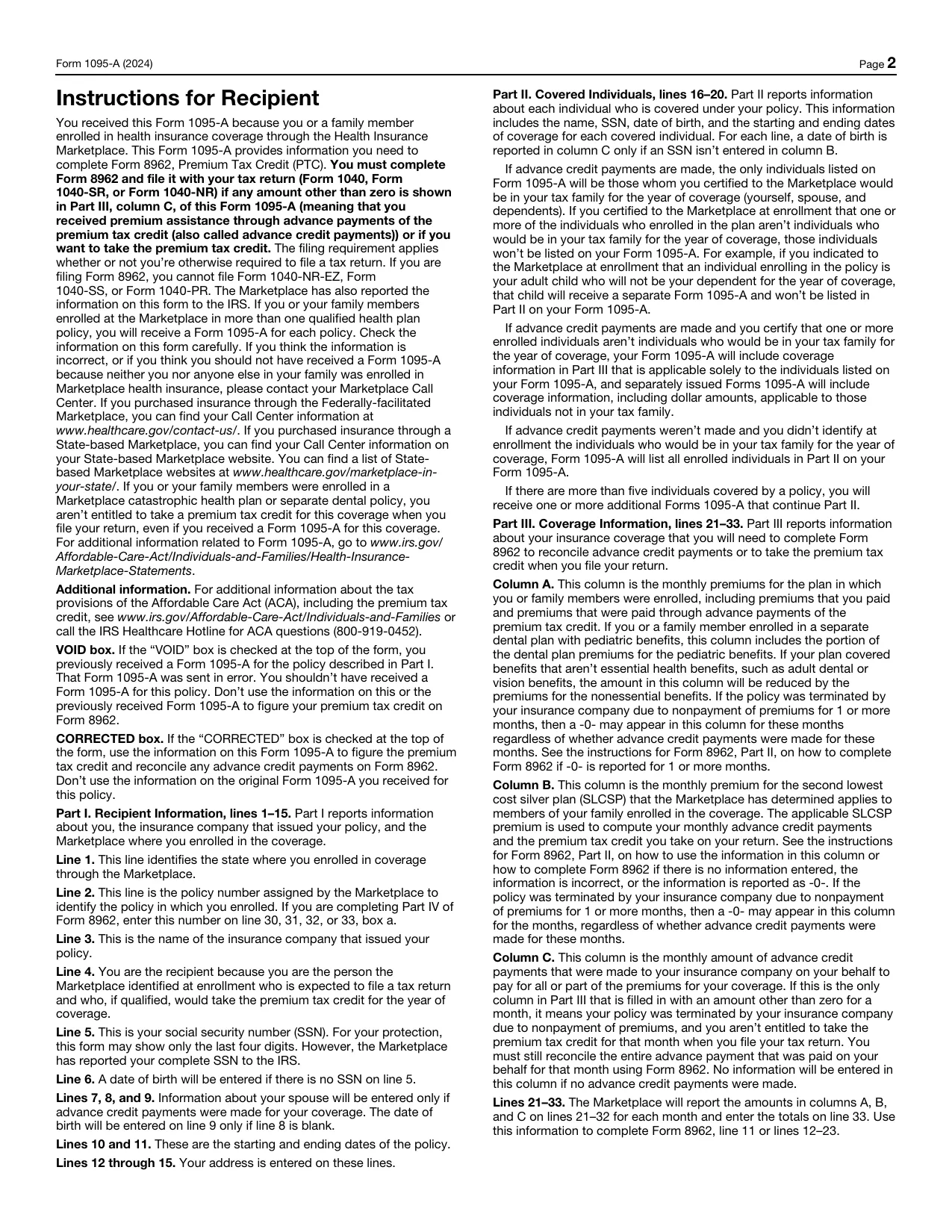 Form 1095-A - Fill, Sign Online, Download & Print - No Signup