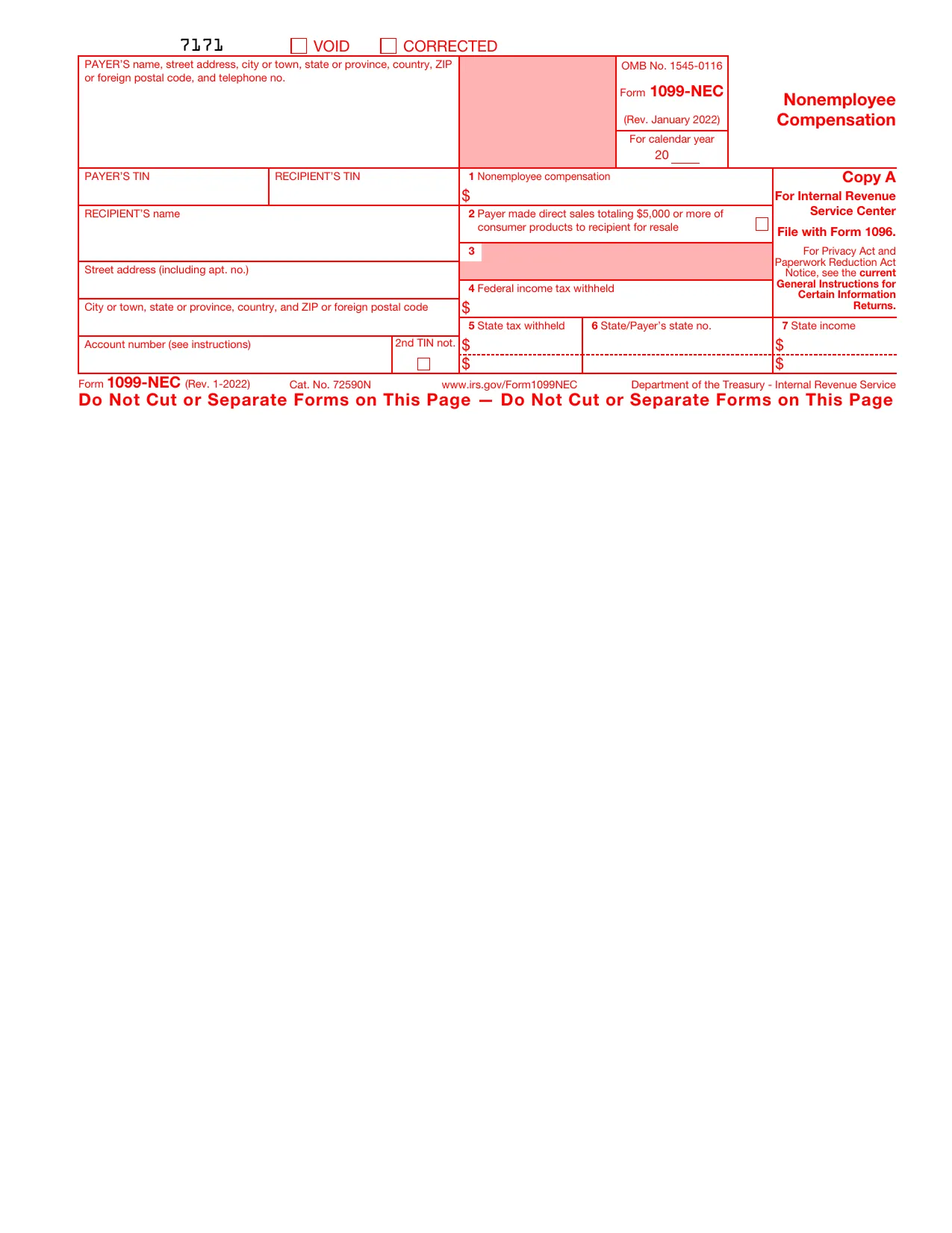 Form 1099-NEC 2022 - Fill, Sign Online, Download & Print - No Signup