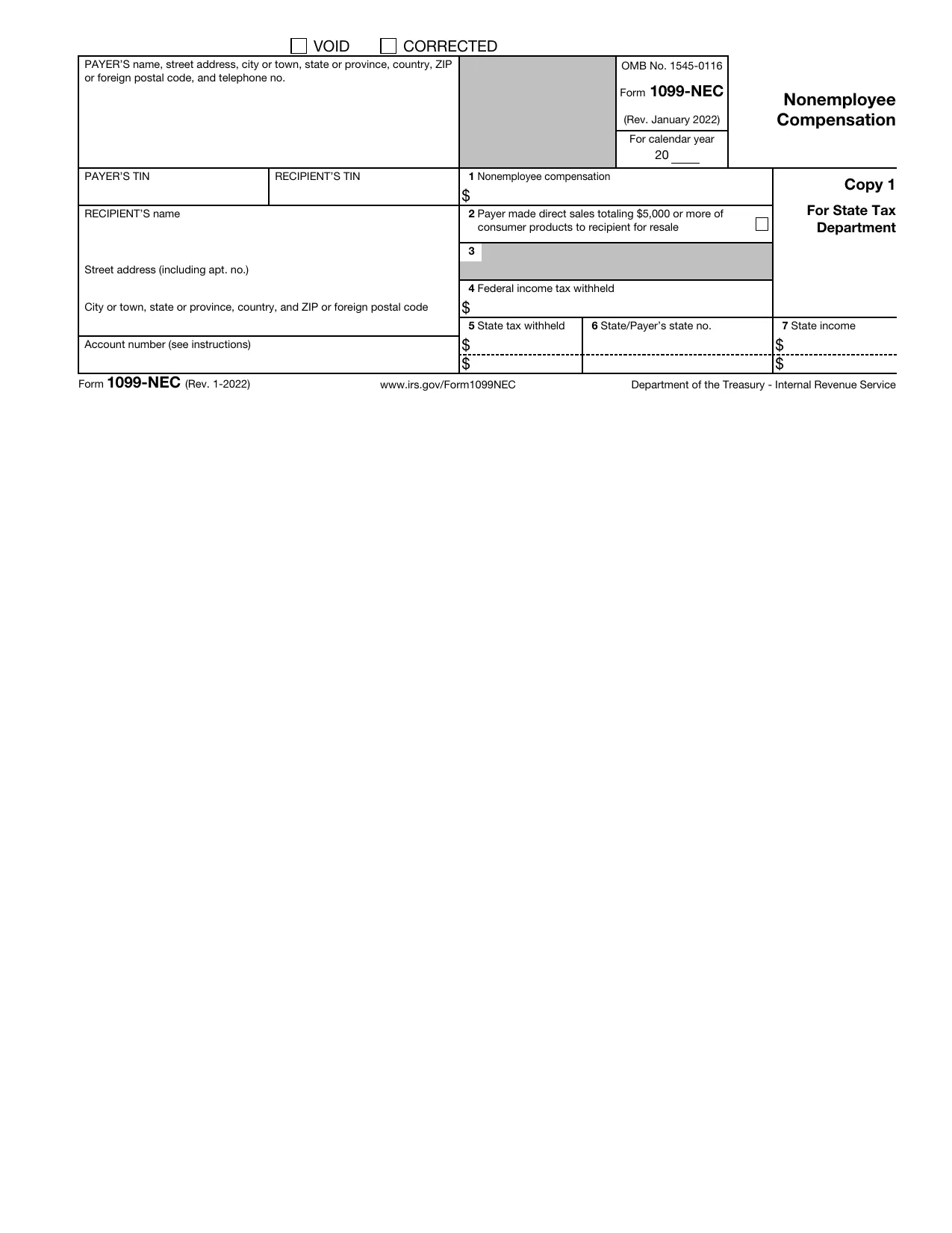 Form 1099-NEC 2022 - Fill, Sign Online, Download & Print - No Signup