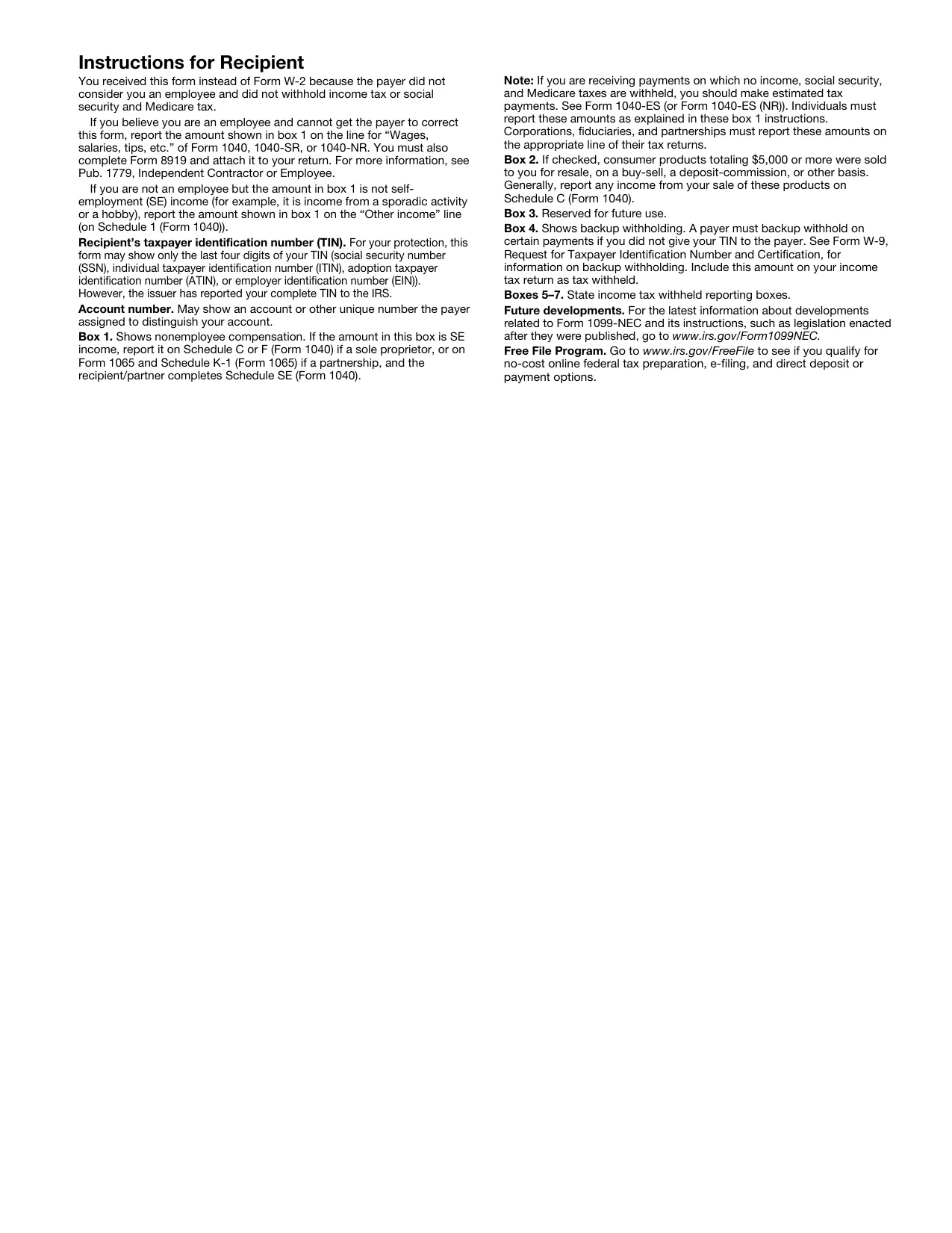 Form 1099-NEC 2022 - Fill, Sign Online, Download & Print - No Signup