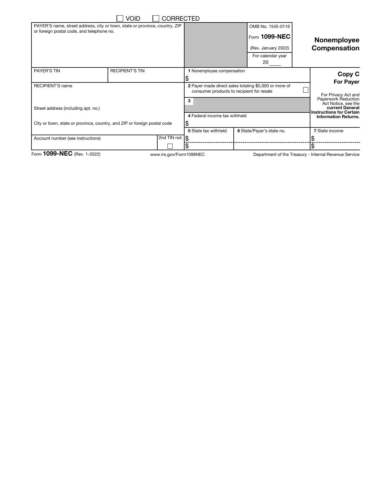 Form 1099-NEC 2022 - Fill, Sign Online, Download & Print - No Signup