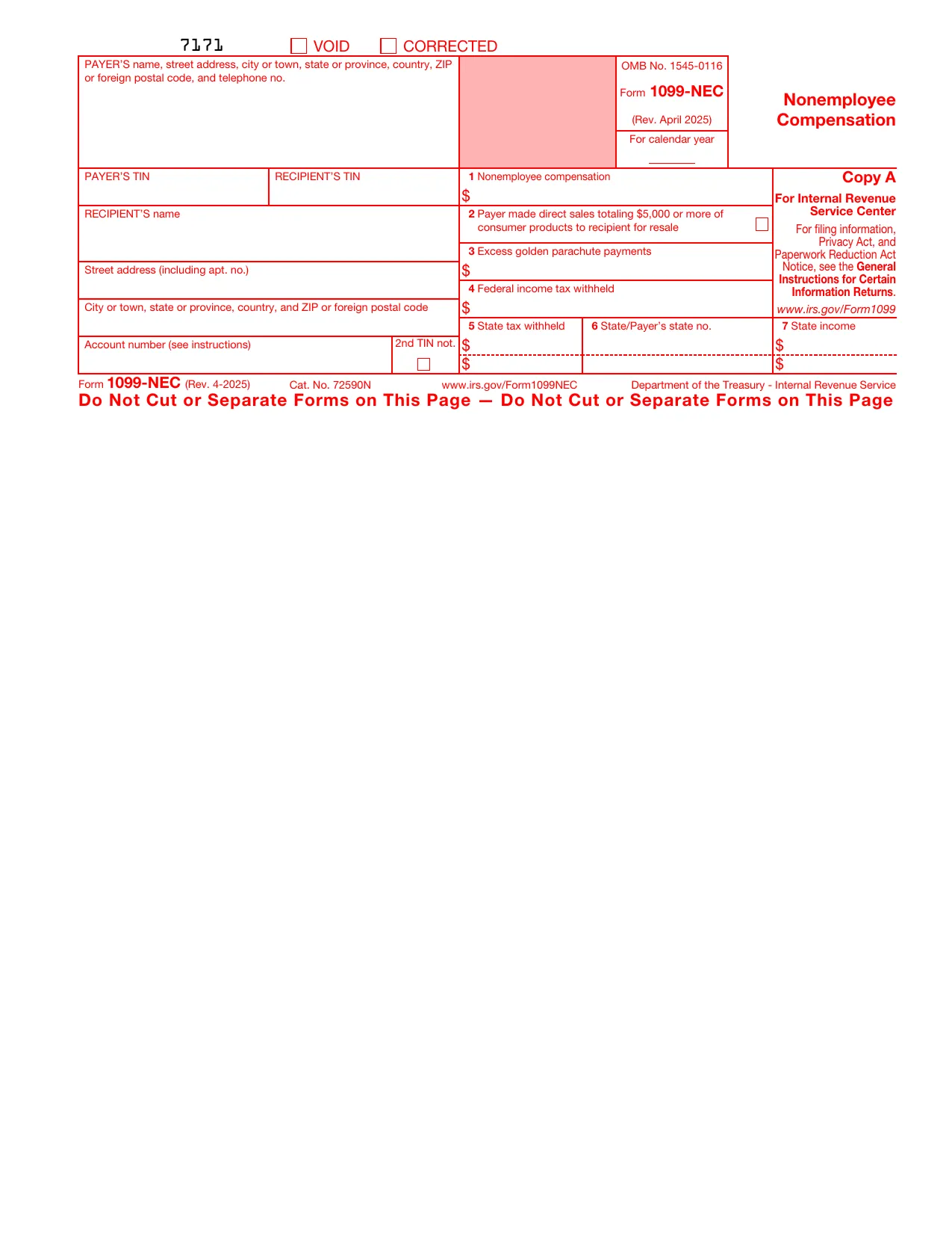 Form 1099-NEC, Fill and Download for FREE