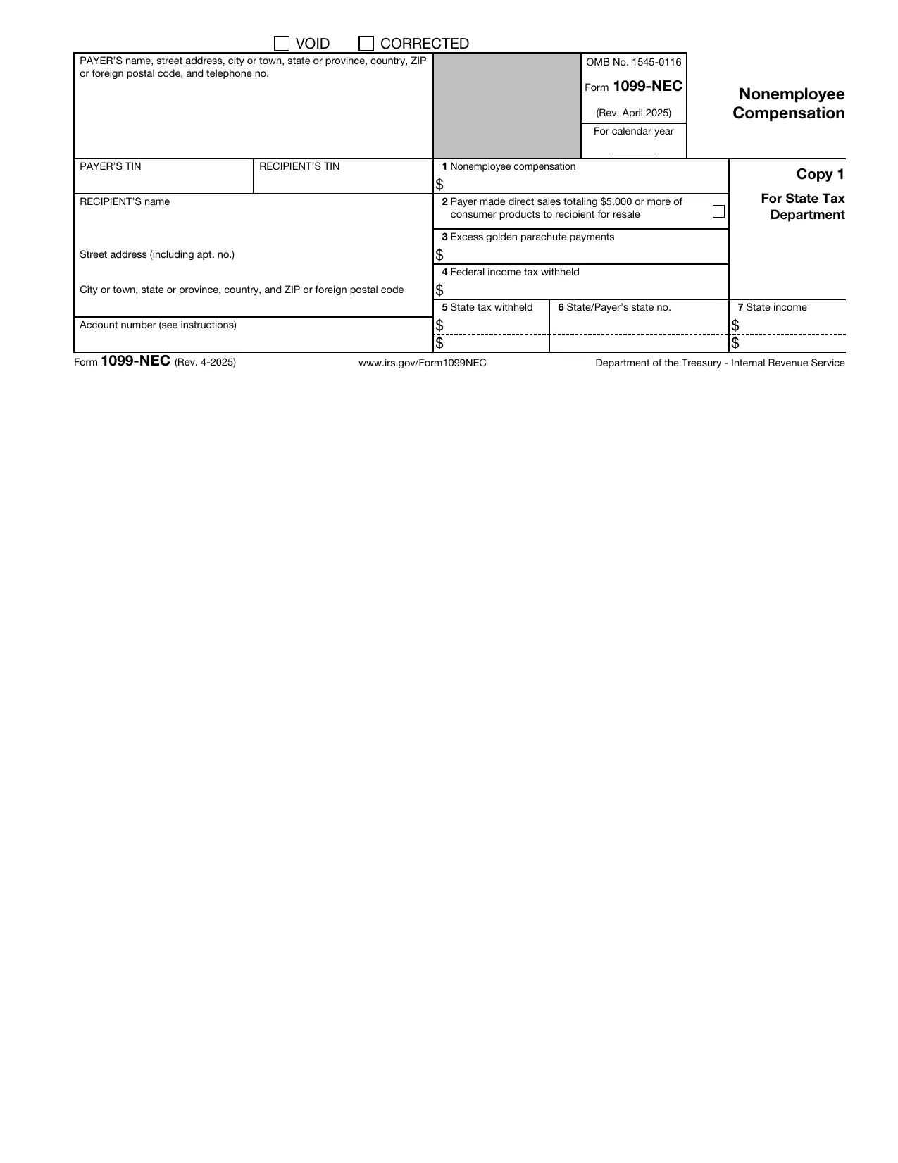 Form 1099-NEC, Fill and Download for FREE