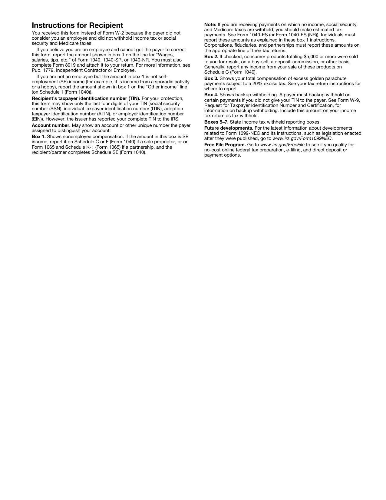 Form 1099-NEC, Fill and Download for FREE