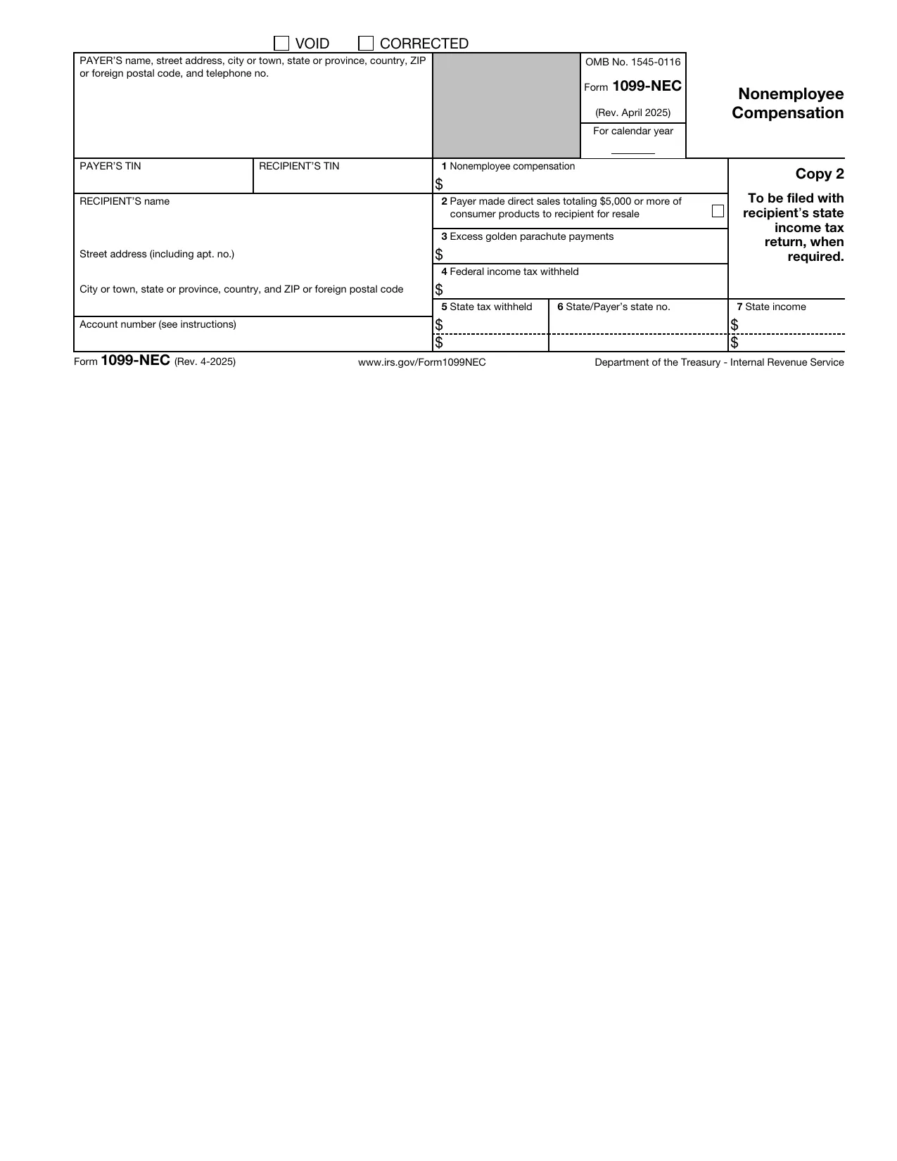 Form 1099-NEC, Fill and Download for FREE