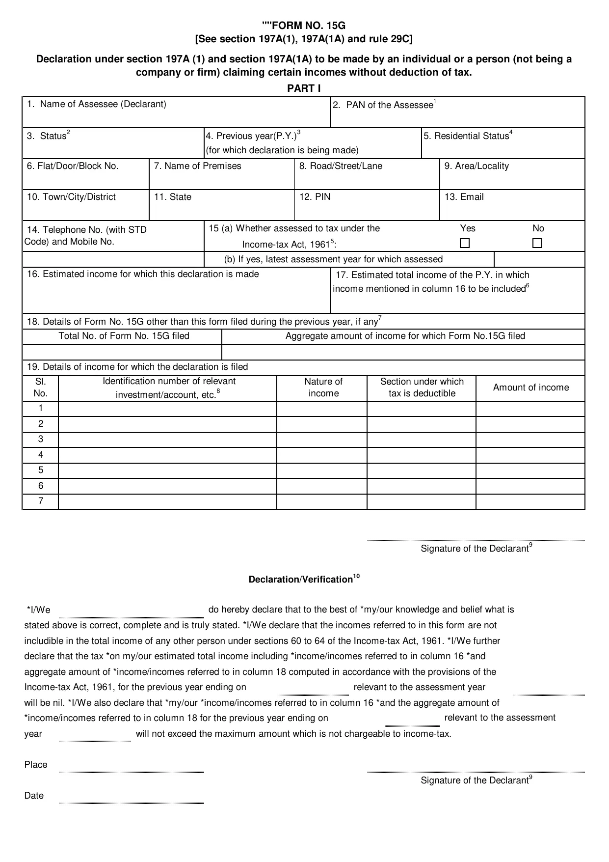Form 15G - Fill, Sign Online, Download & Print - No Signup
